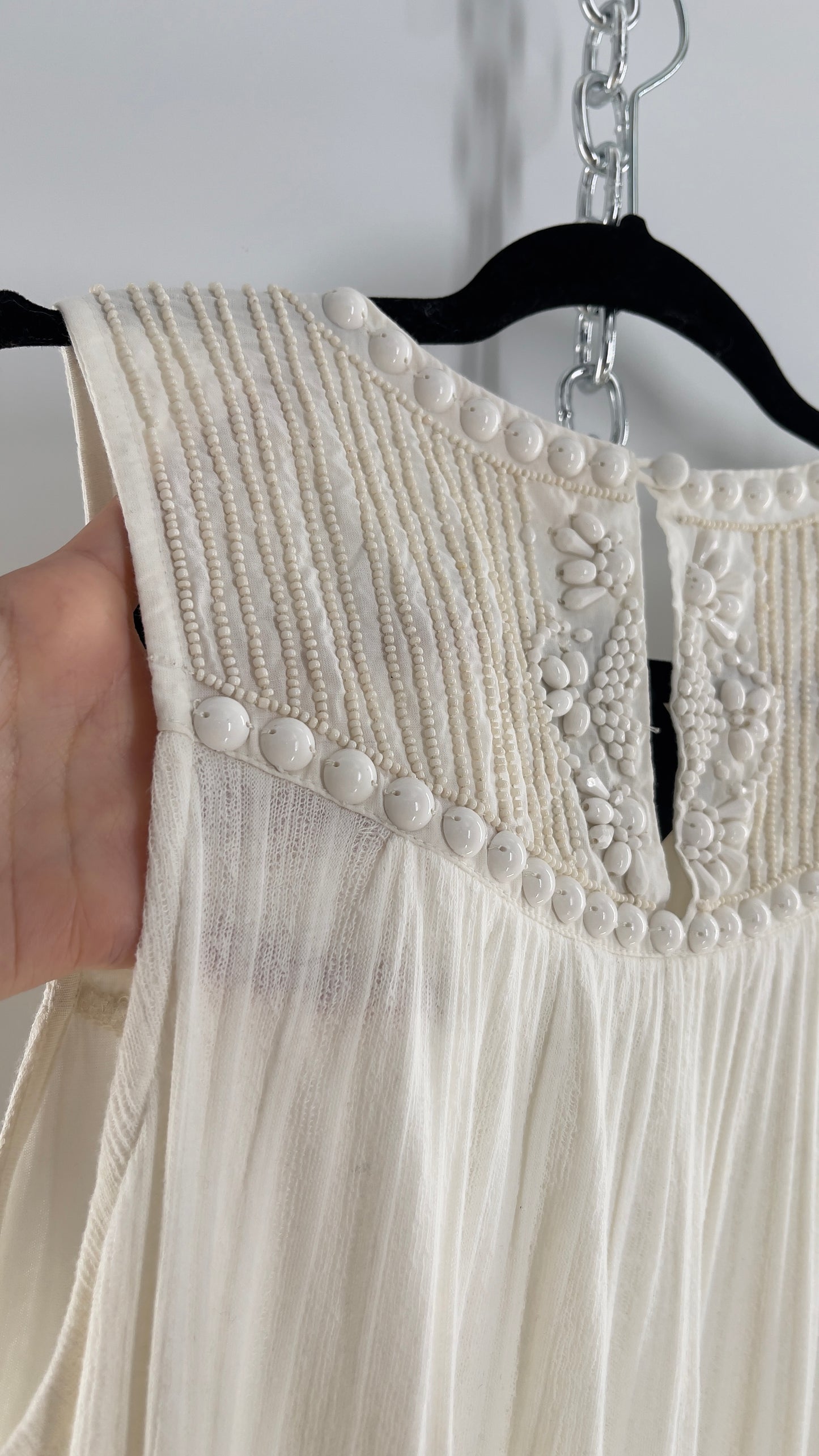 Anthropologie Moulinette Soeurs Off White Beaded Cotton Tank (Medium)