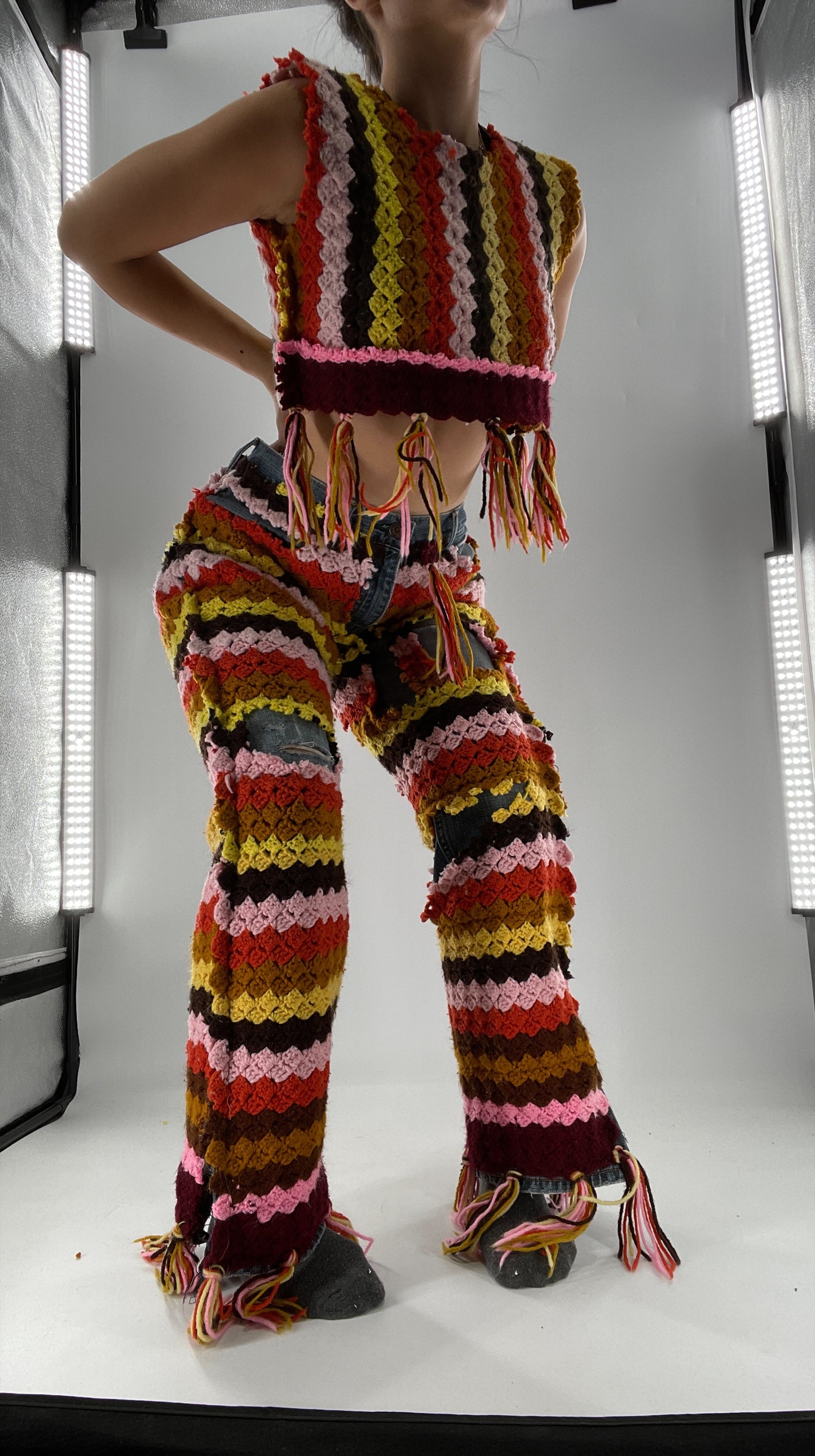 Custom Handmade RAGGEDY ANN Crochet Fringe Lined Crop (S/M)