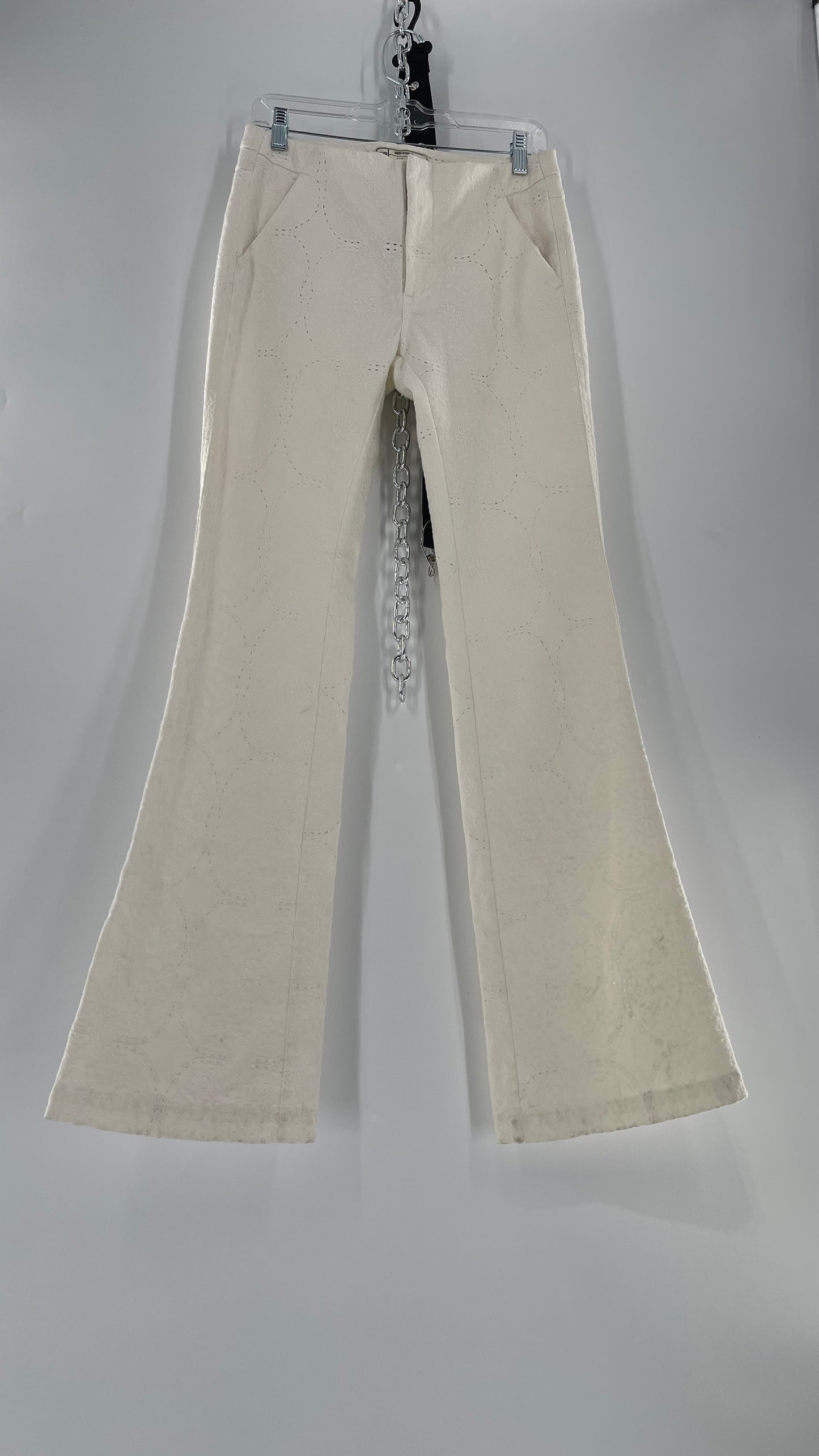 Free People White Eyelet Lace Low Rise Kick Flares (26)