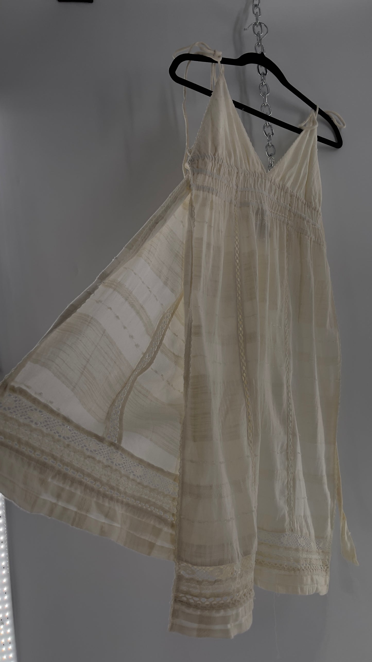 Free People White Cotton Lace Slit Side Midi (Medium)