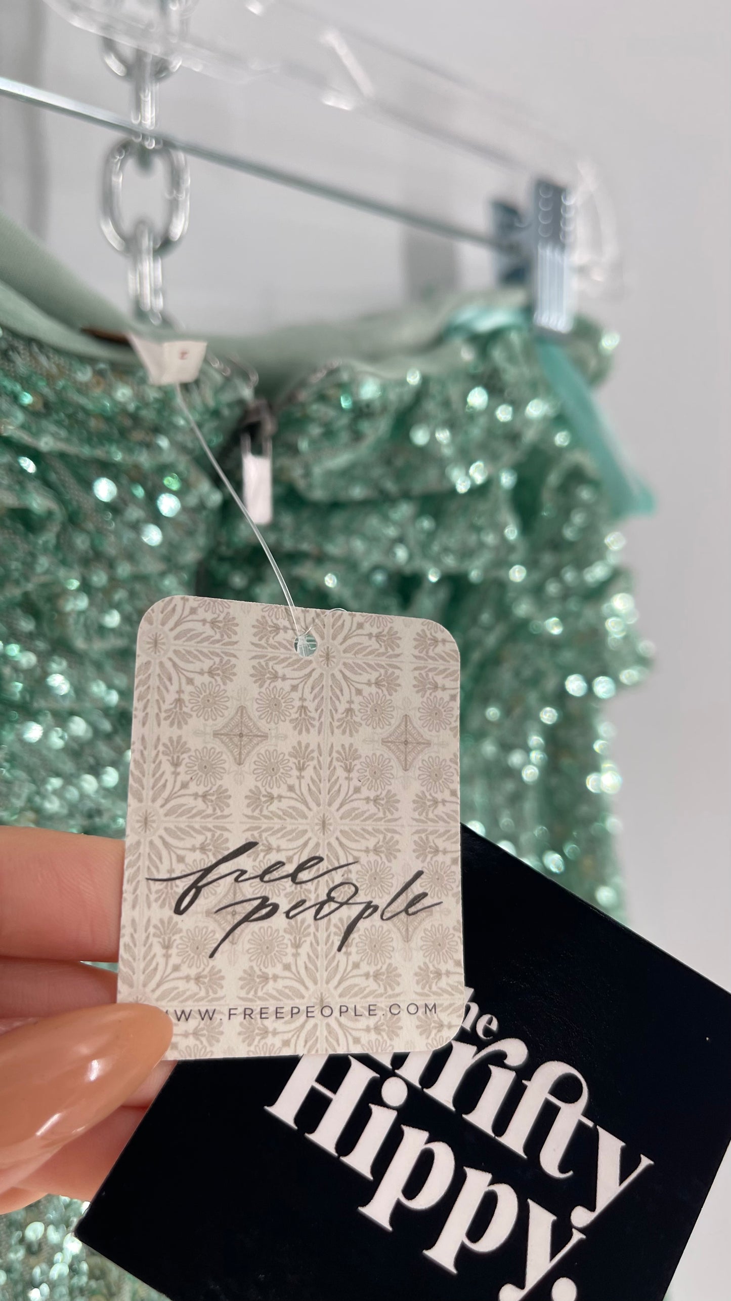 Free People Teal Sequin Ruffle Frida Tube Dress (2)