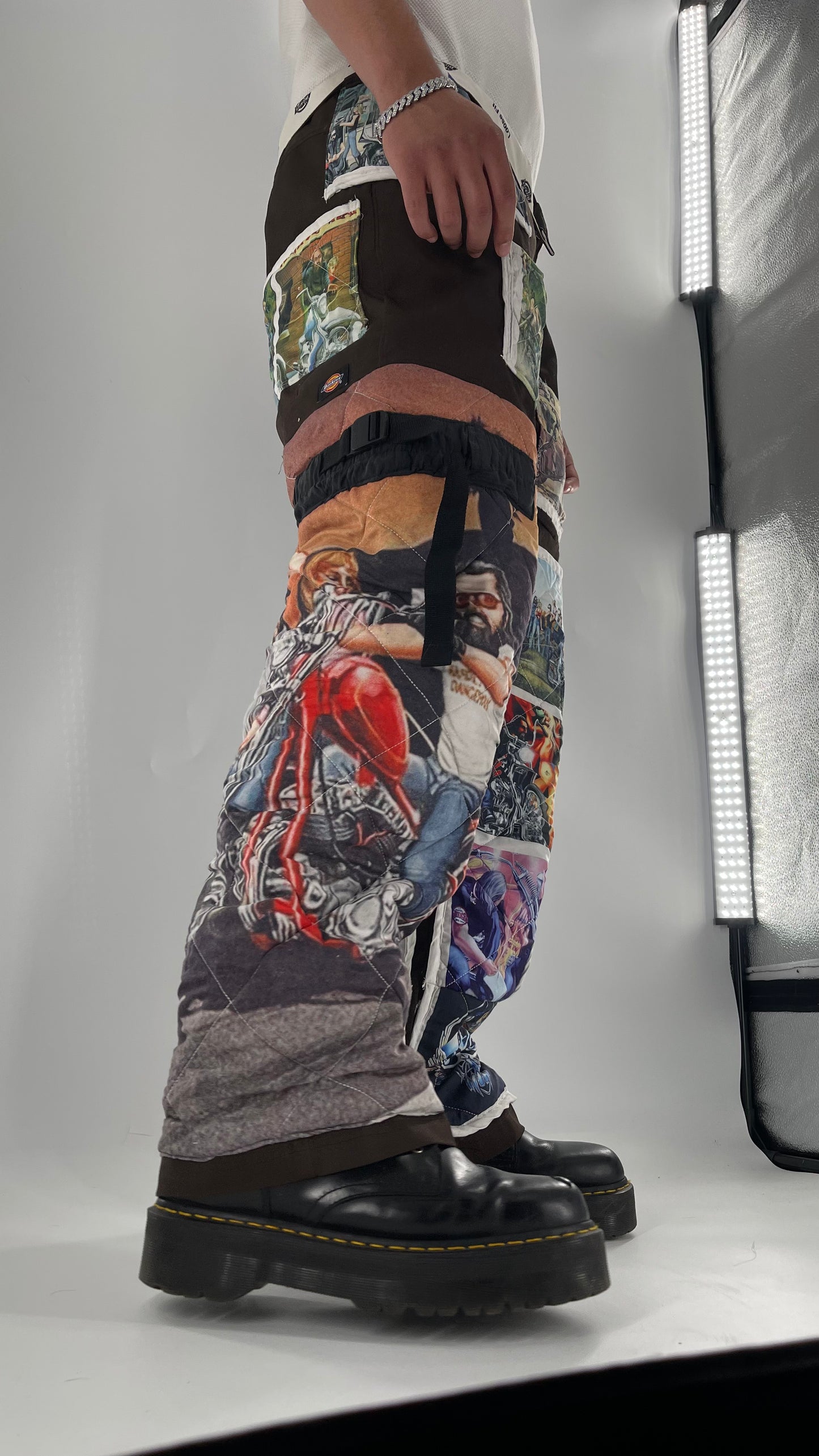 Custom - Handmade Reworked Dickies with Quilted Moto Pattern
