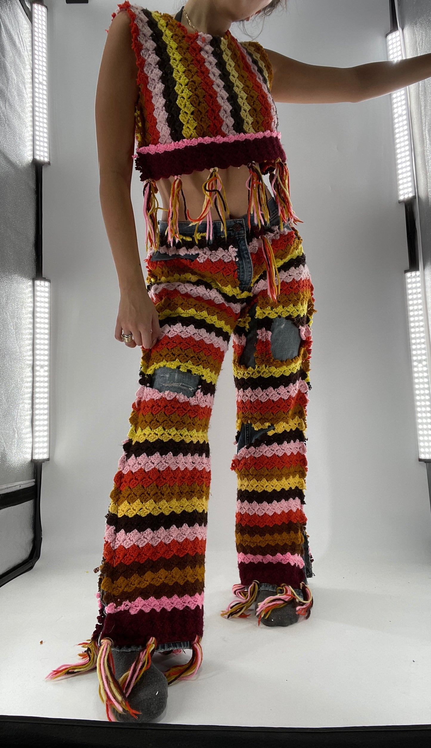 Custom Handmade RAGGEDY ANN Crochet Fringe Lined Crop (S/M)