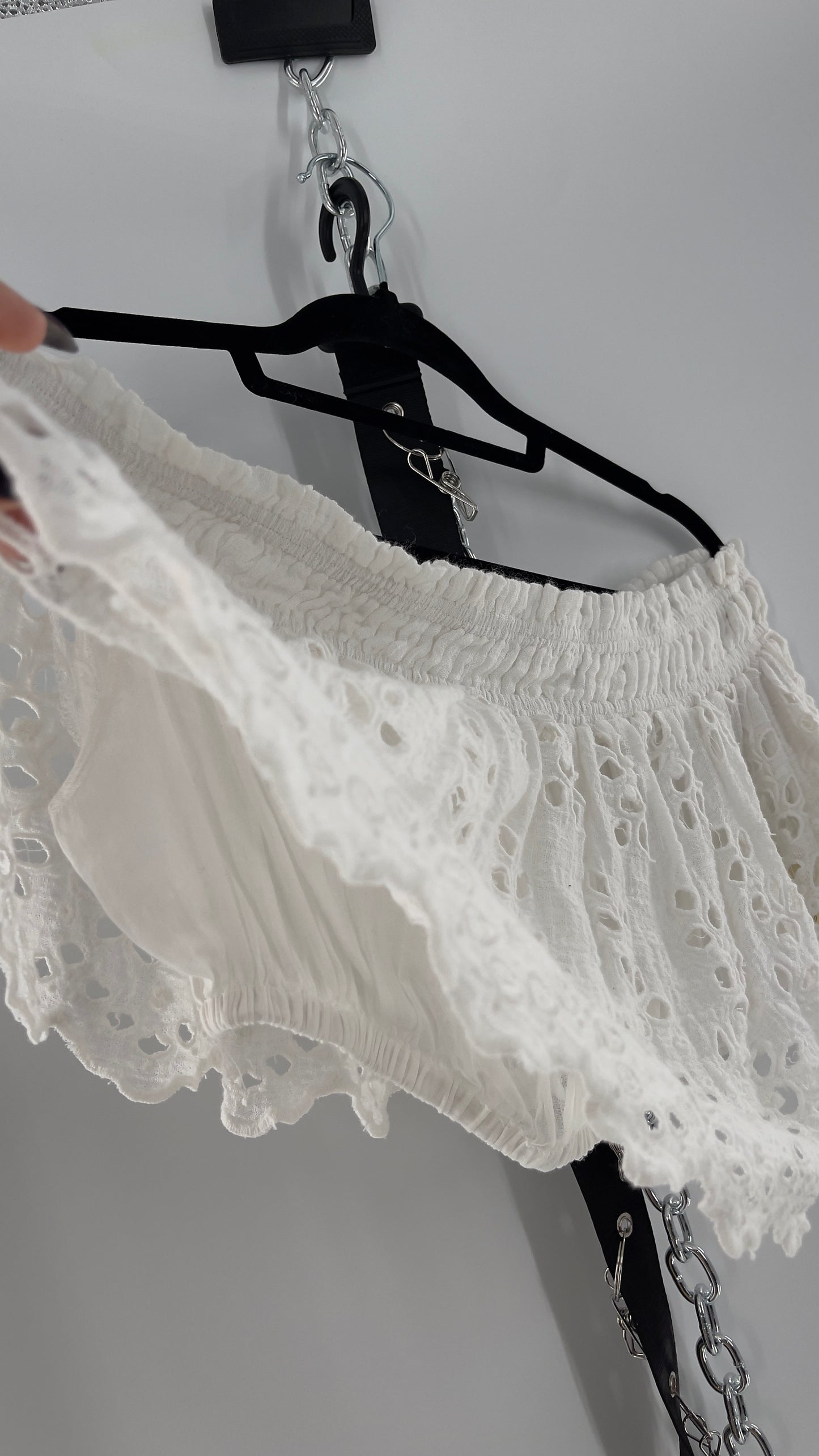 Free People Eyelet Cotton White Off the Shoulder Ruffle Bandeau (Medium)