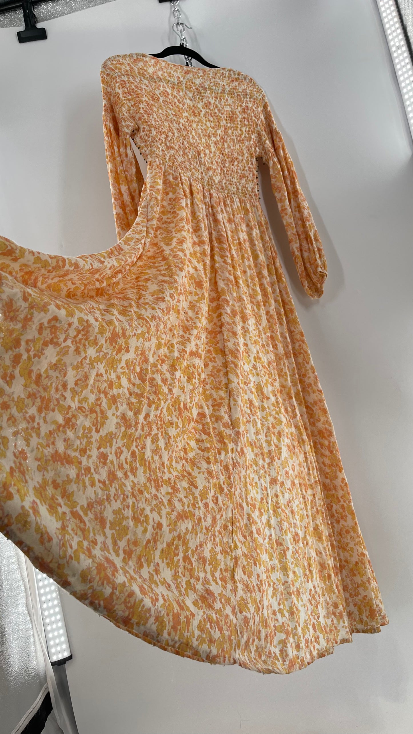 Intimately Free People Orange Floral Smocked Maxi Dress (XS)
