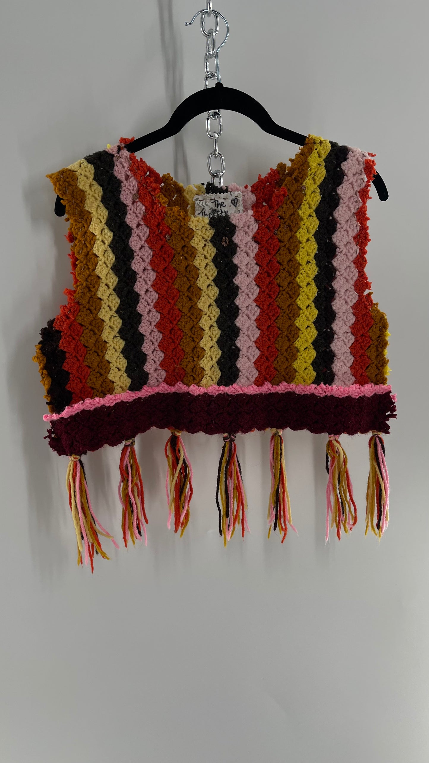 Custom Handmade RAGGEDY ANN Crochet Fringe Lined Crop (S/M)