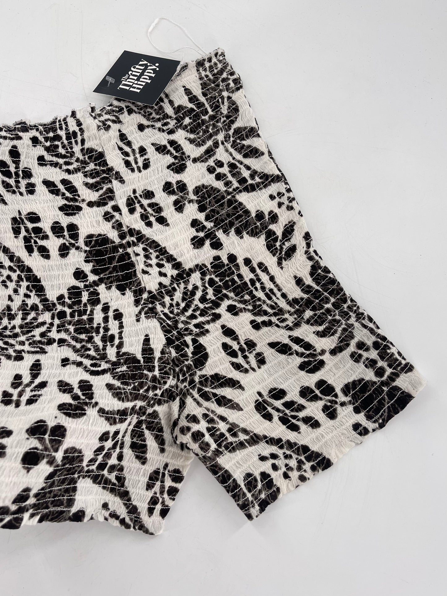 Free People White/Black Patterned Smocked Shorts (XS/S)