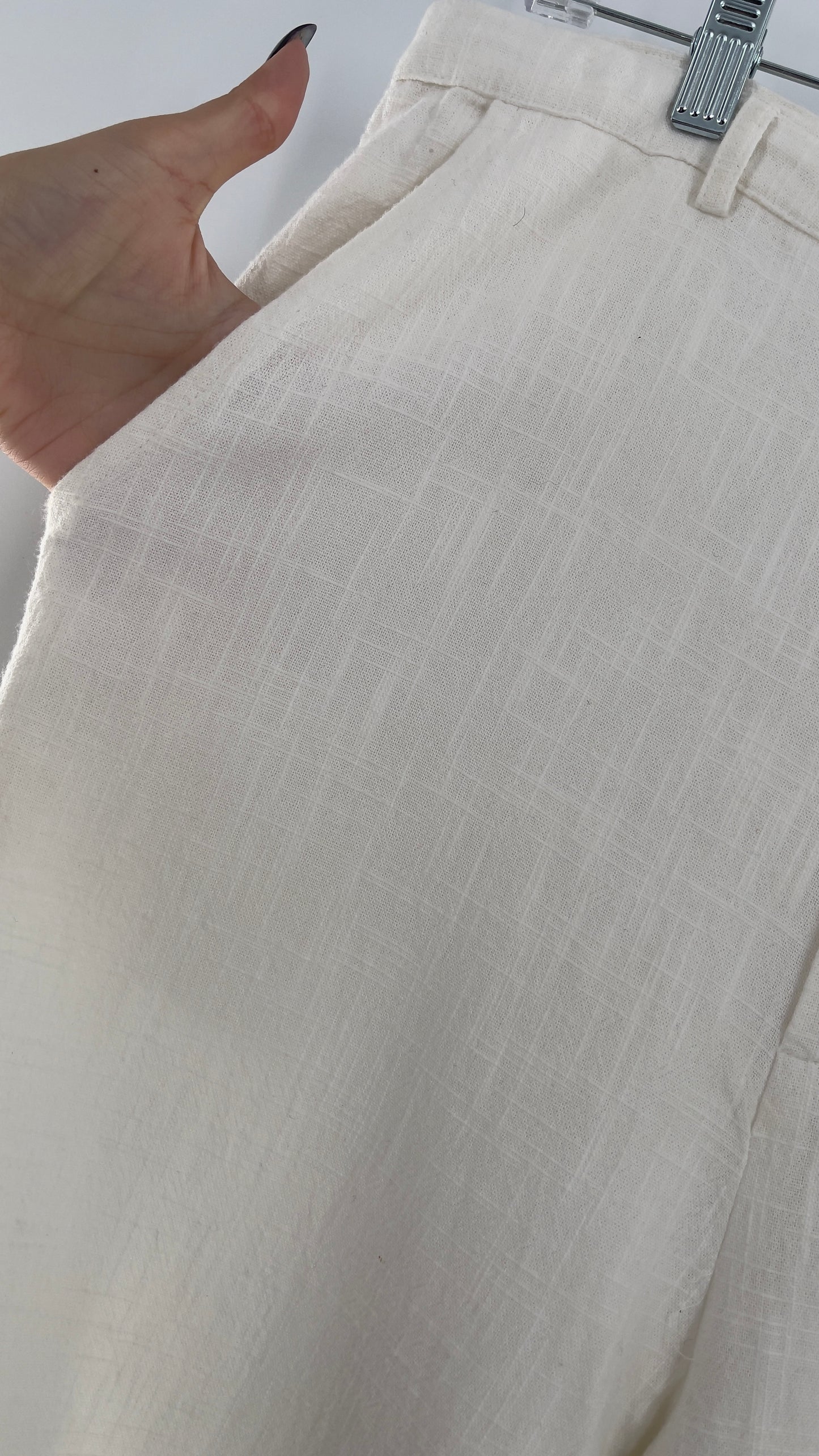 Urban Outfitters White High Waisted Frayed Hem Wide Leg Trouser (10)