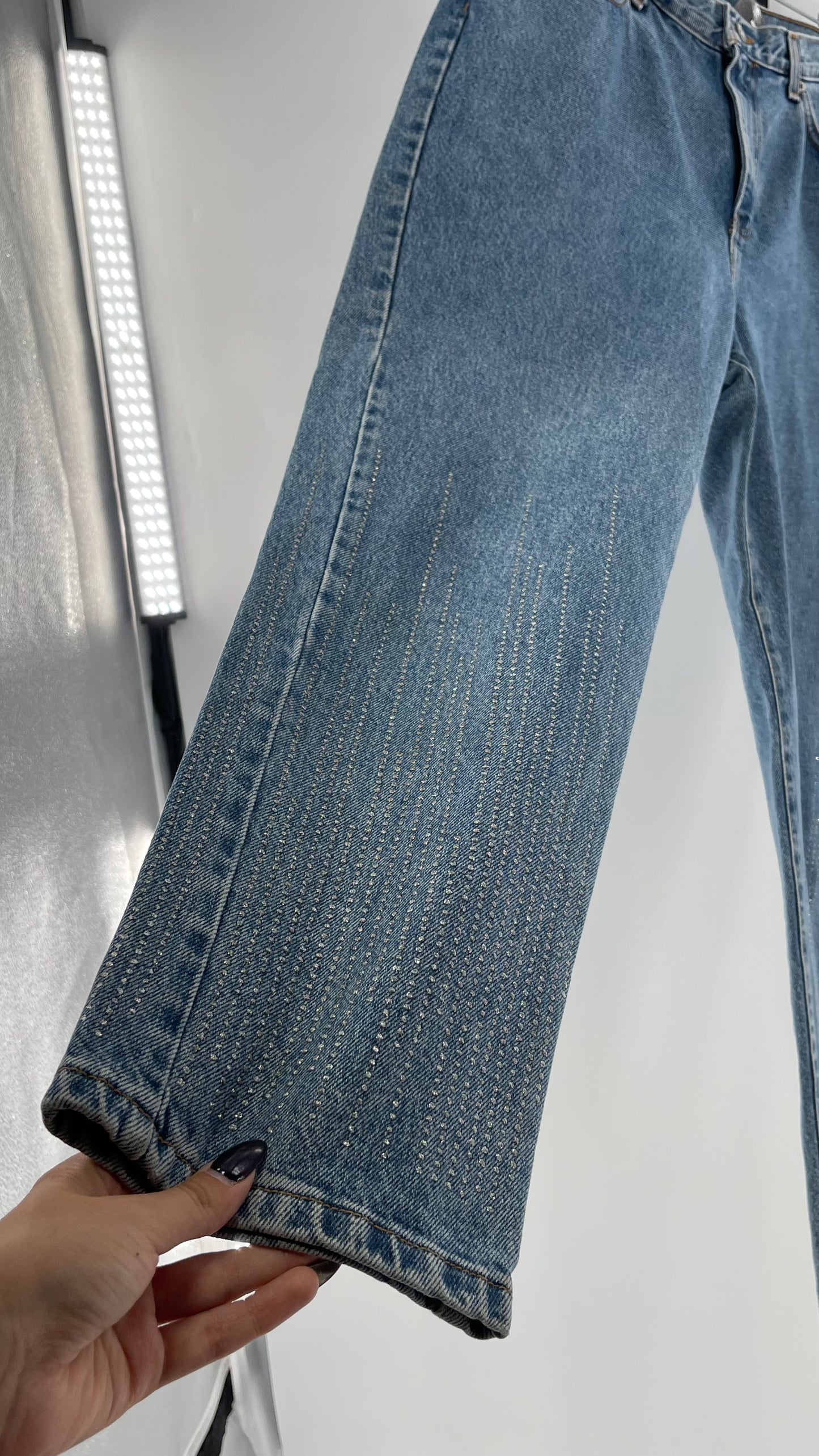 Vintage Calvin Klein Stone Washed Jeans with Silver Glitter Hem (29/30)