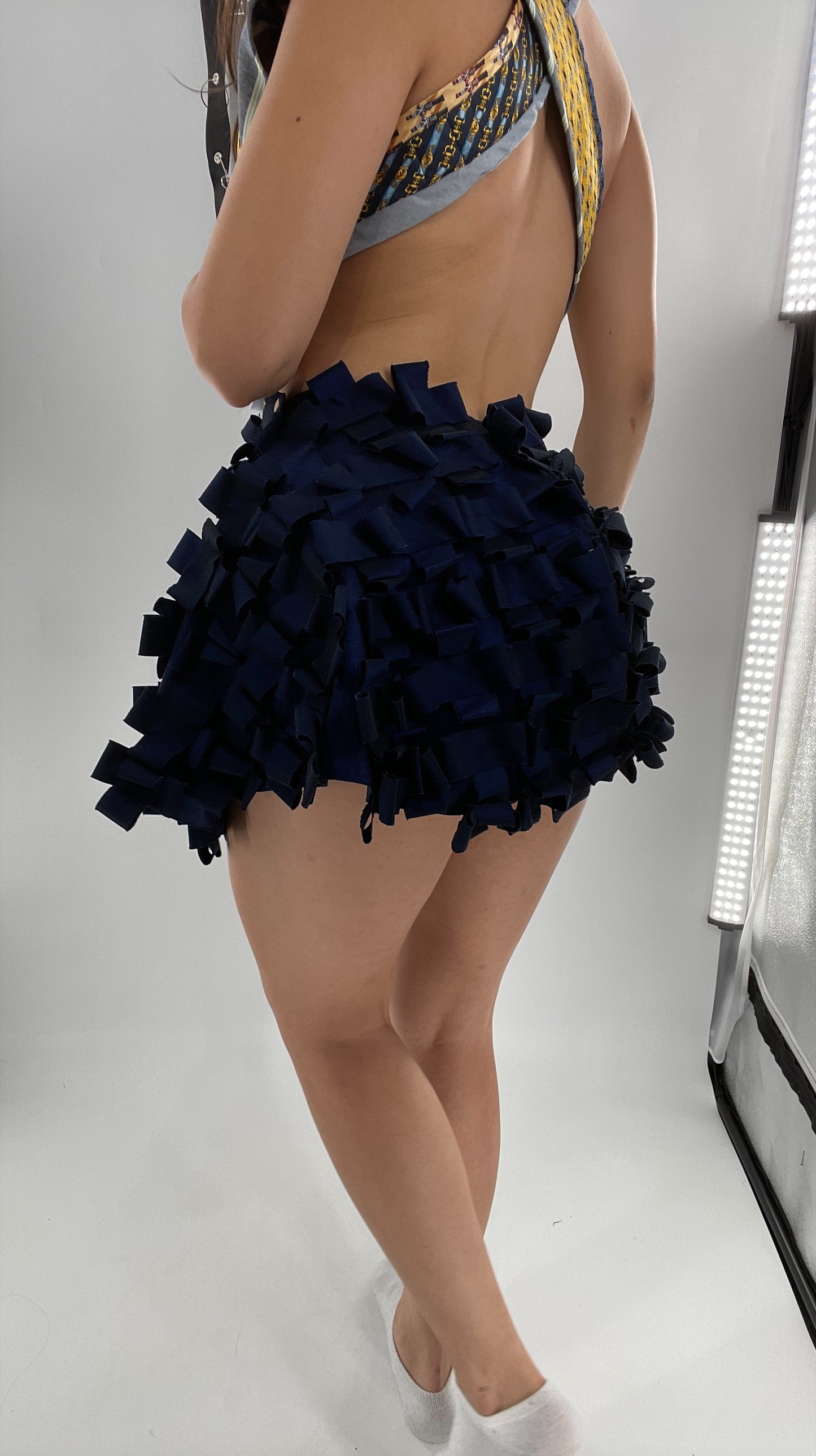 Samuel Dong Navy Blue Metallic Textured Micro Mini (2)