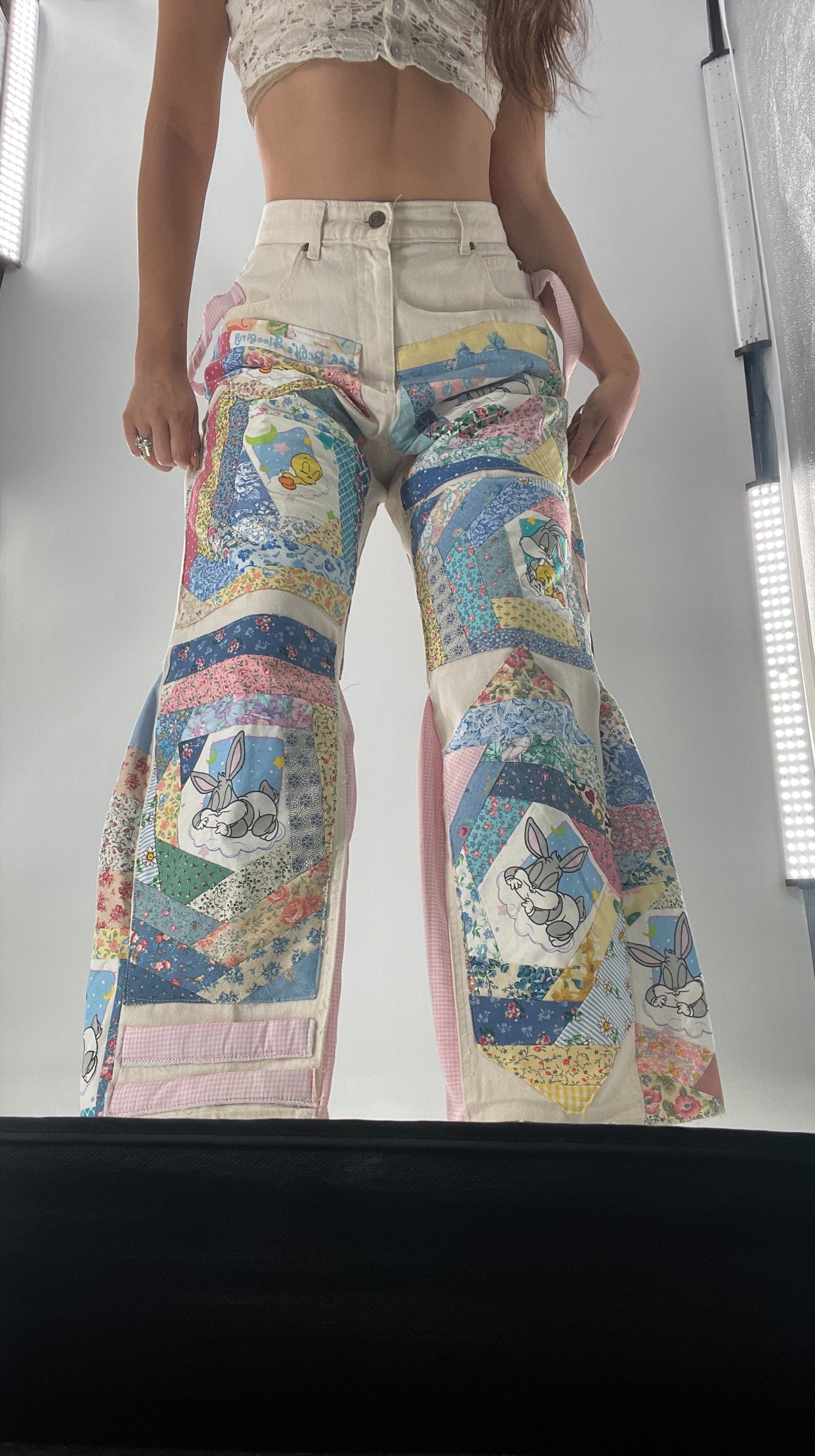Custom - Handmade Reworked Looney Toons Cutie Pie Patchwork Flares