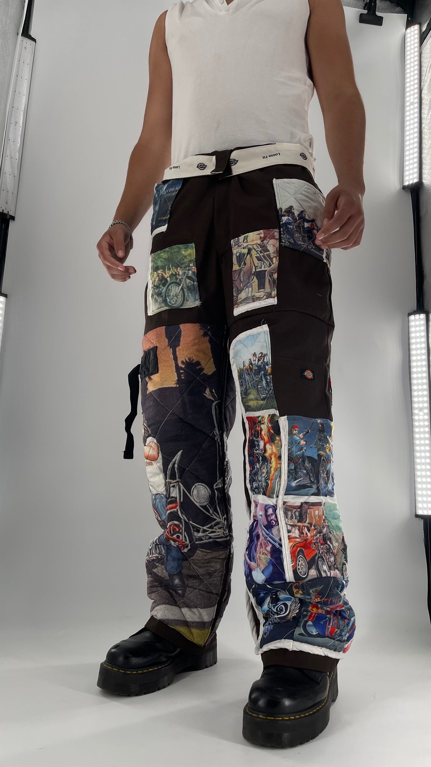 Custom - Handmade Reworked Dickies with Quilted Moto Pattern