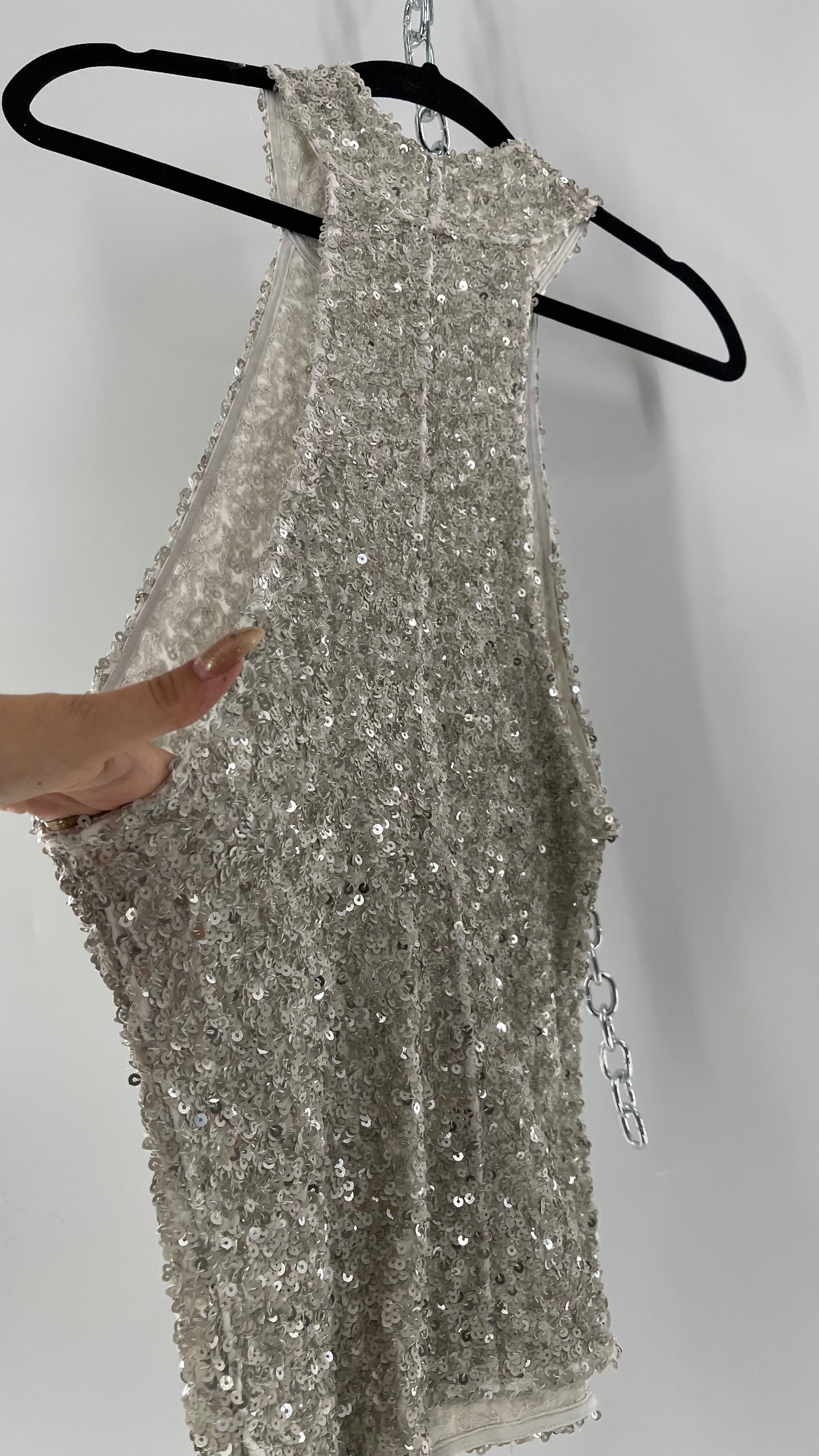 Free People White/Silver Sequin High Neck Tank(Large)