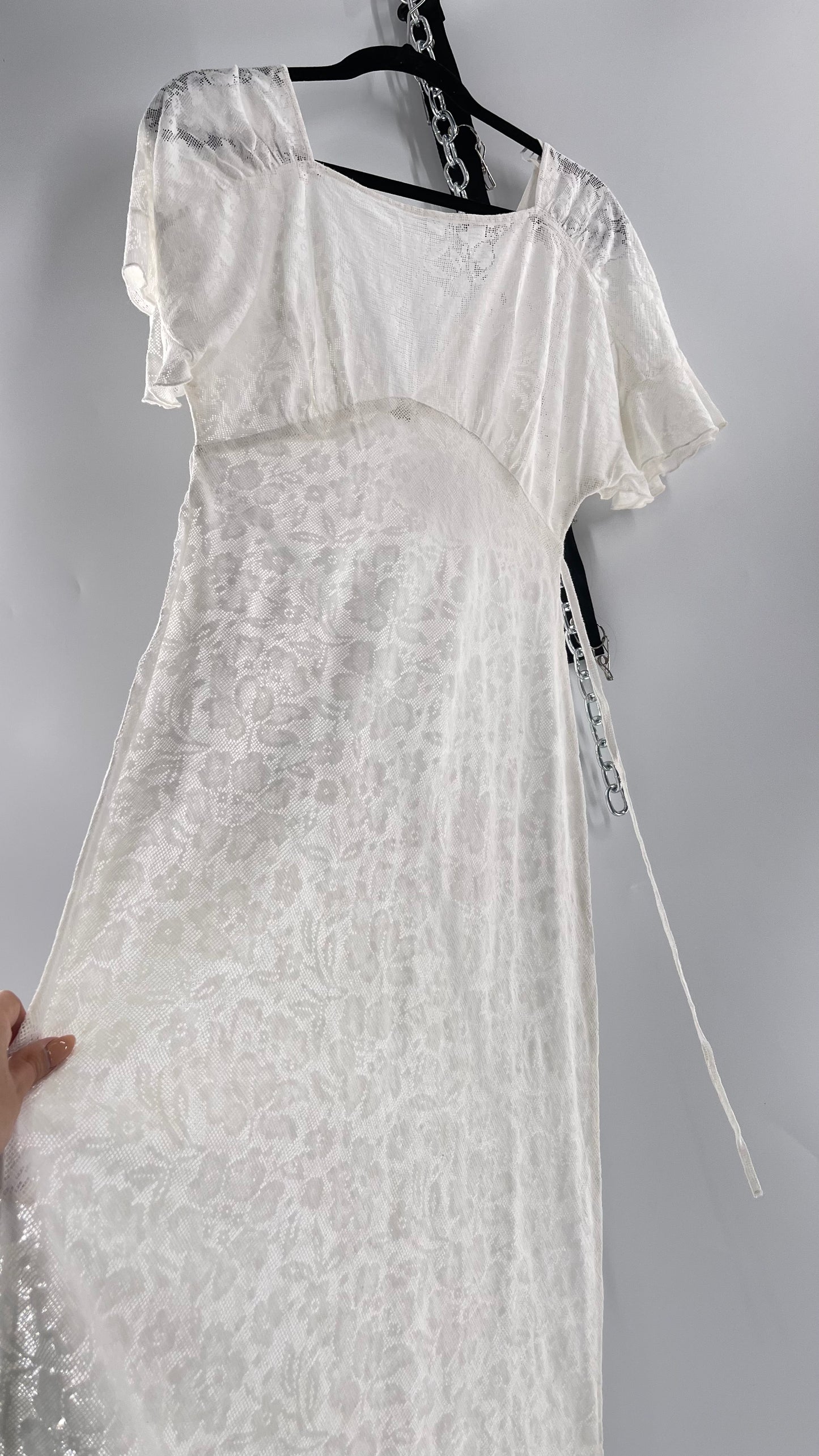 Free People White Lace Gauze Dress (XS)