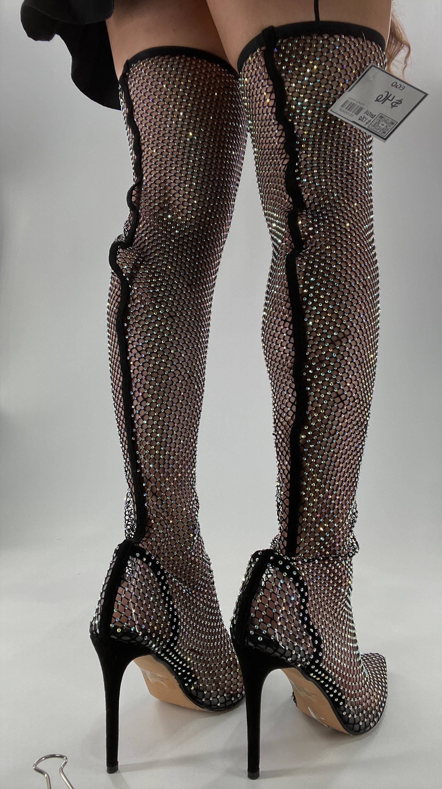 EGO Thigh High Black Rhinestone Fishnet Mesh Heels (9)