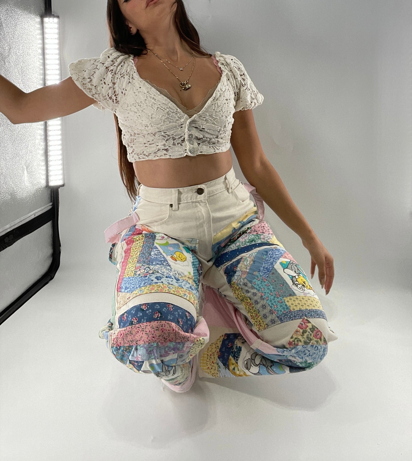 Custom - Handmade Reworked Looney Toons Cutie Pie Patchwork Flares