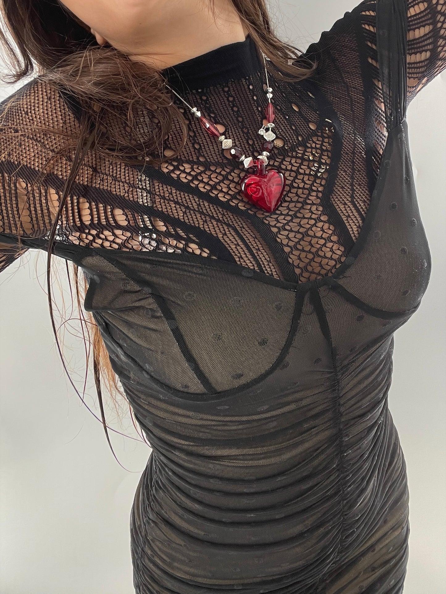 Vintage Glass Hearts Red Choker