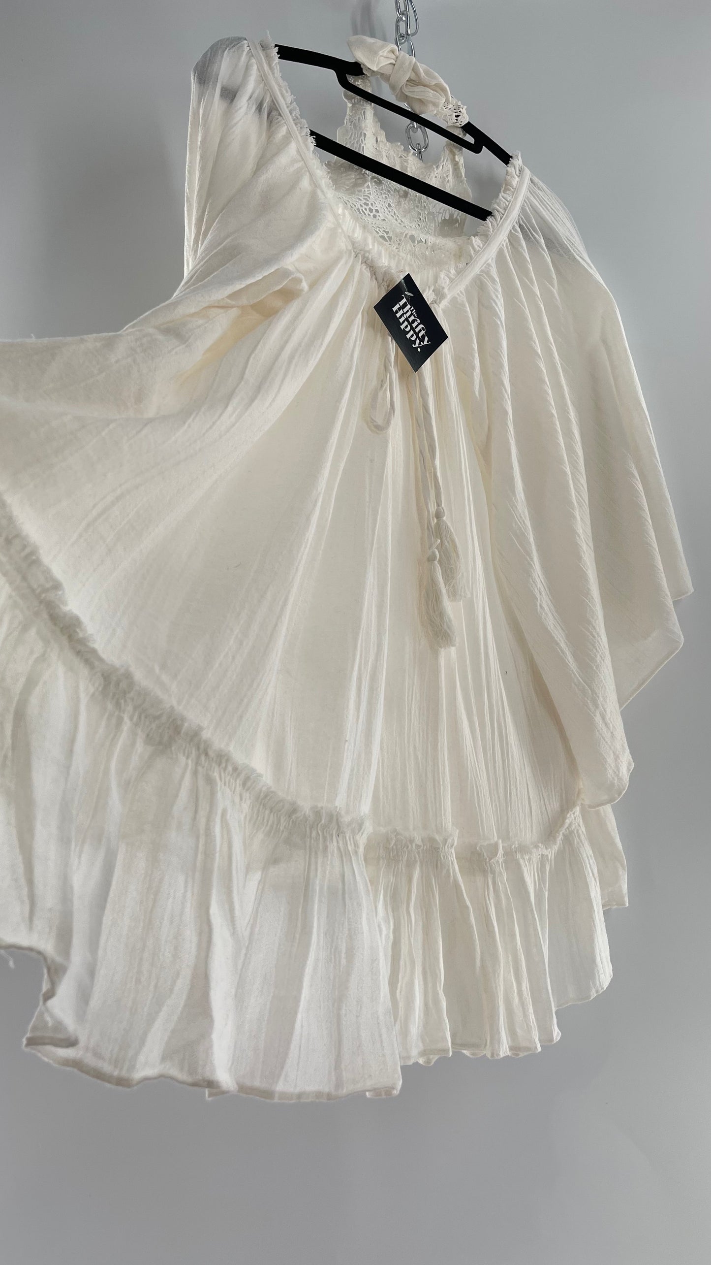 Free People Flowy Gauze/Cotton Free Flow Dress with Lace Halter (Small)