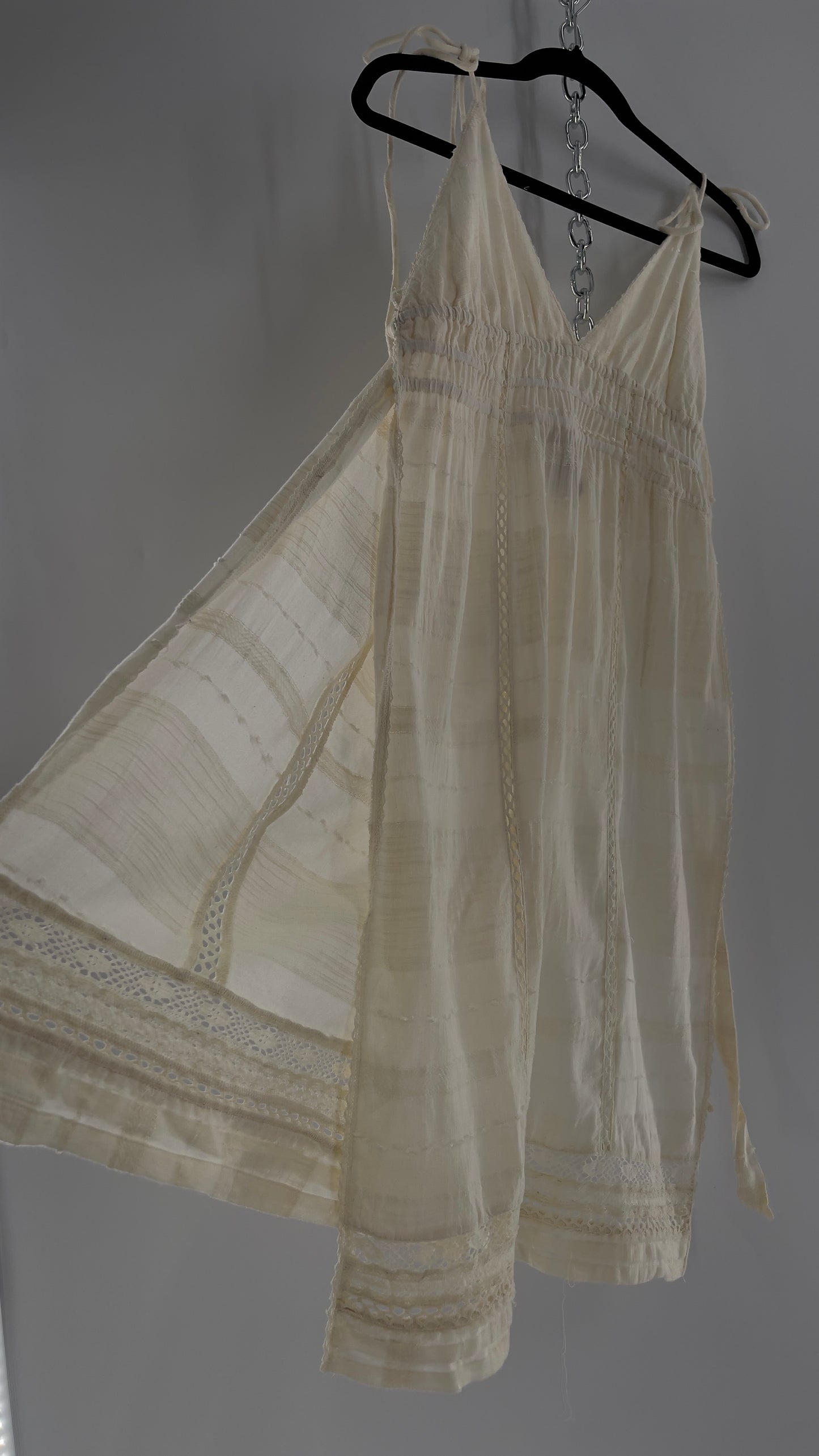 Free People White Cotton Lace Slit Side Midi (Medium)