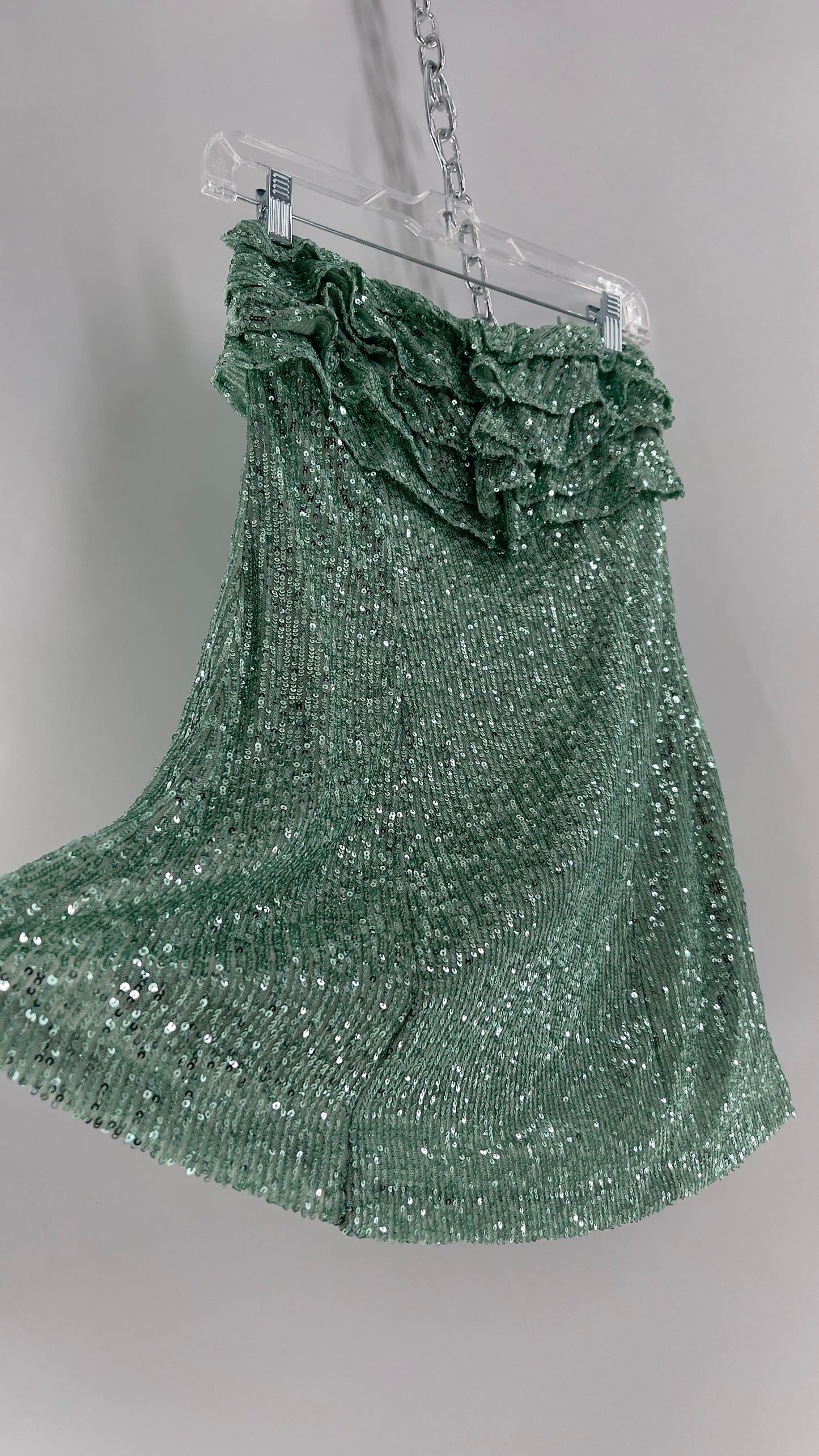 Free People Teal Sequin Ruffle Frida Tube Dress (2)