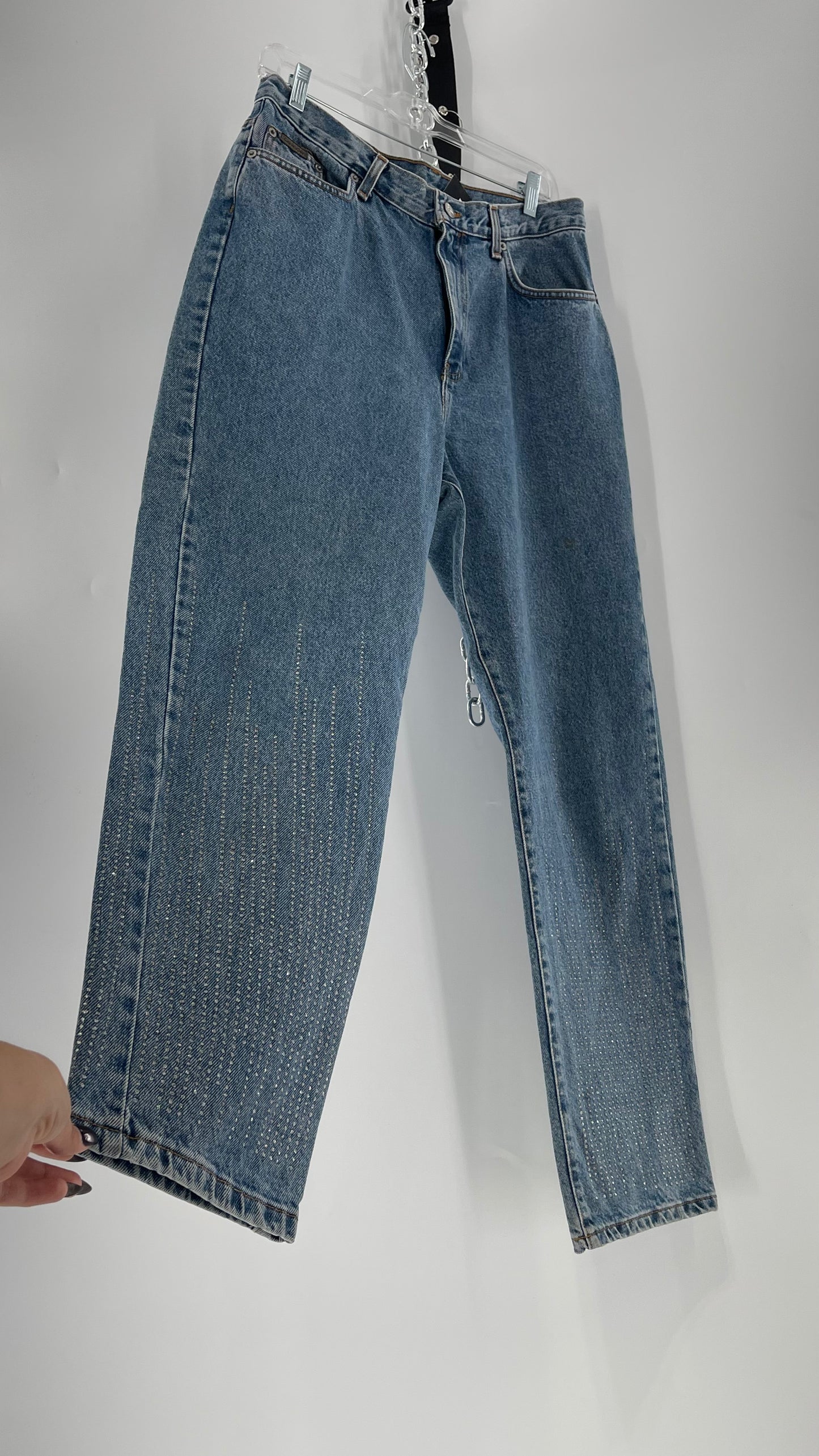 Vintage Calvin Klein Stone Washed Jeans with Silver Glitter Hem (29/30)