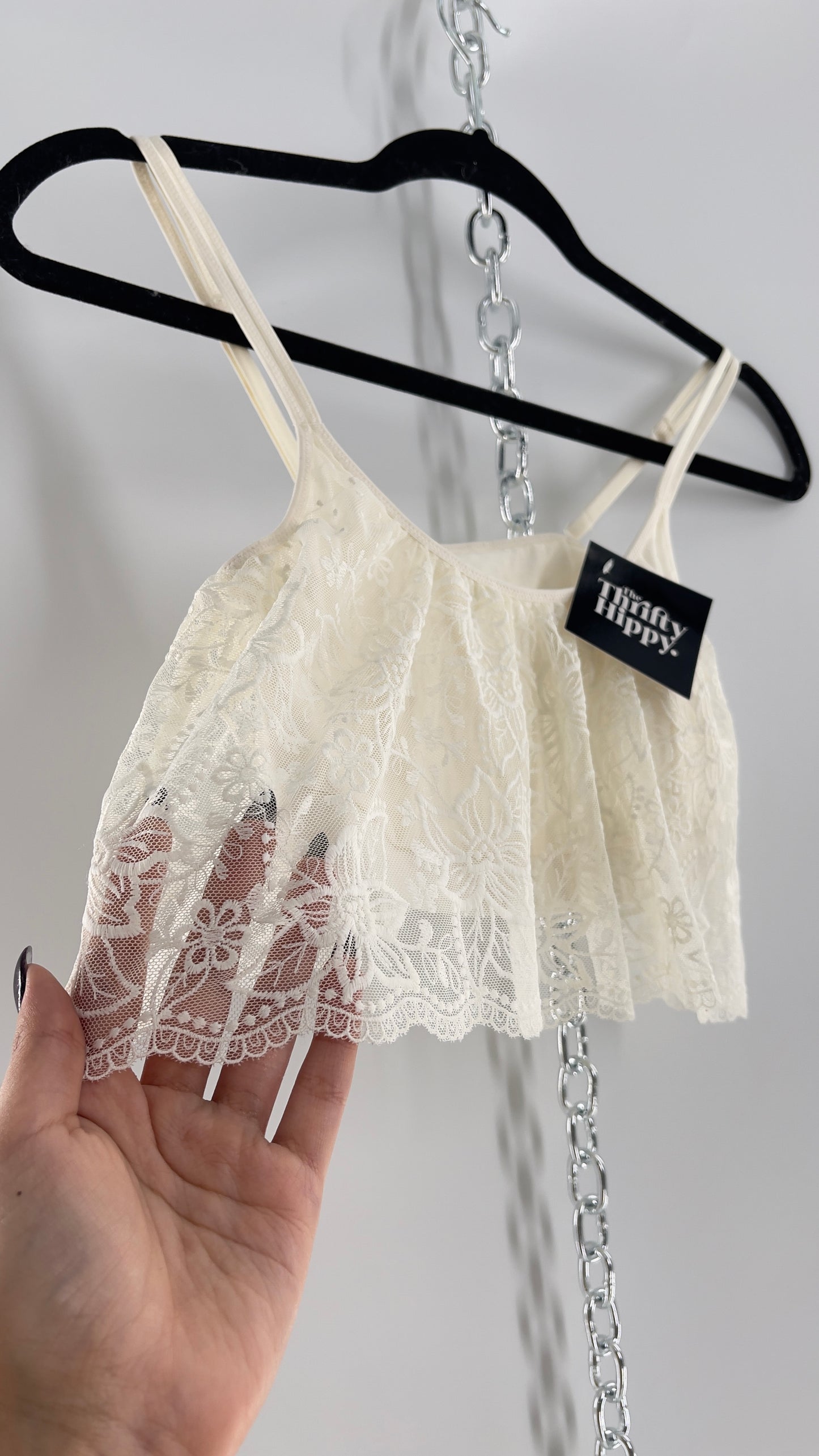 Aerie White Lace Ruffle Bra Top (Medium)