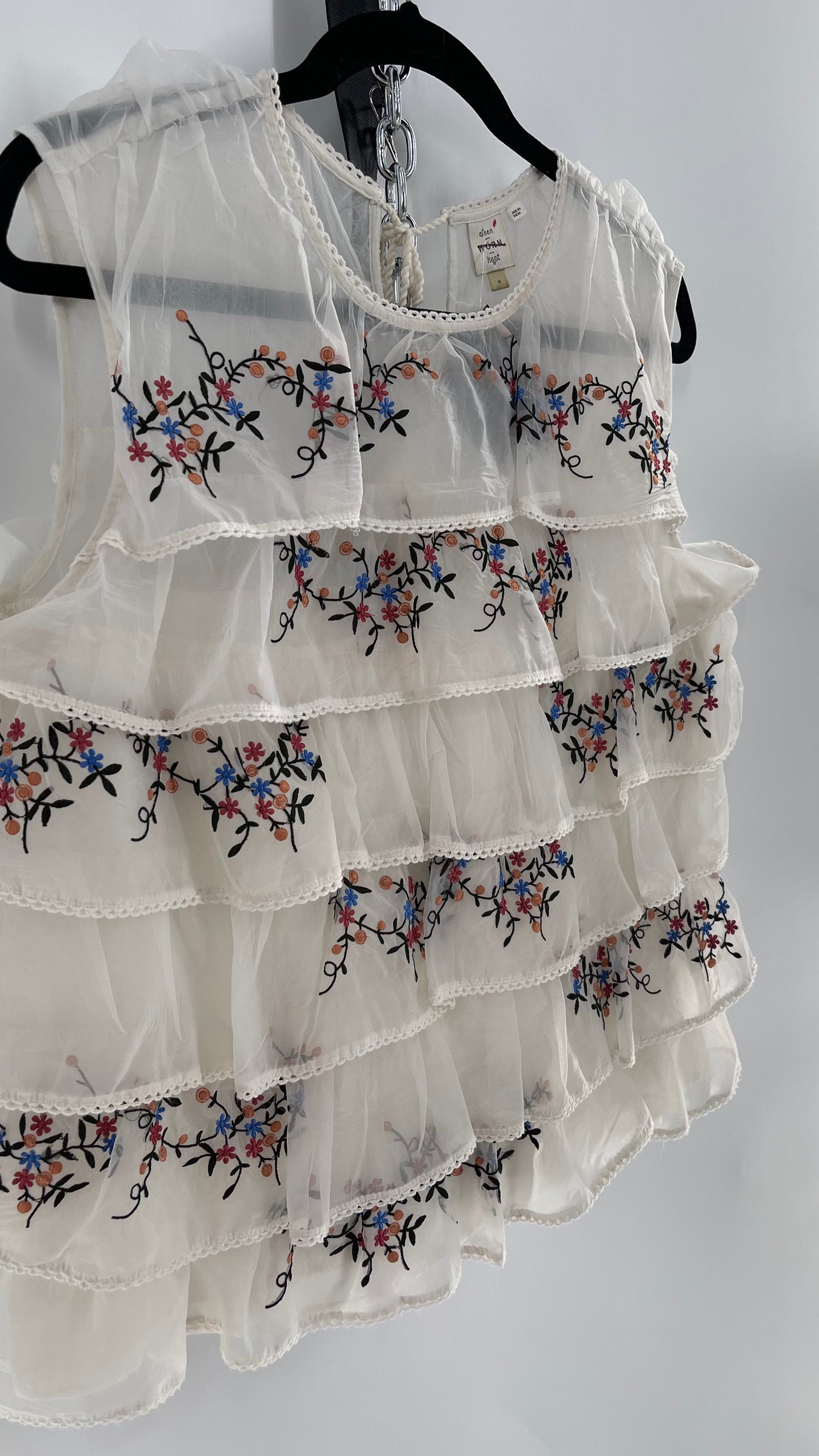 Anthropologie Seen. Worn. Kept Voile, Ruffled and Embroidered Sleeveless (Medium)