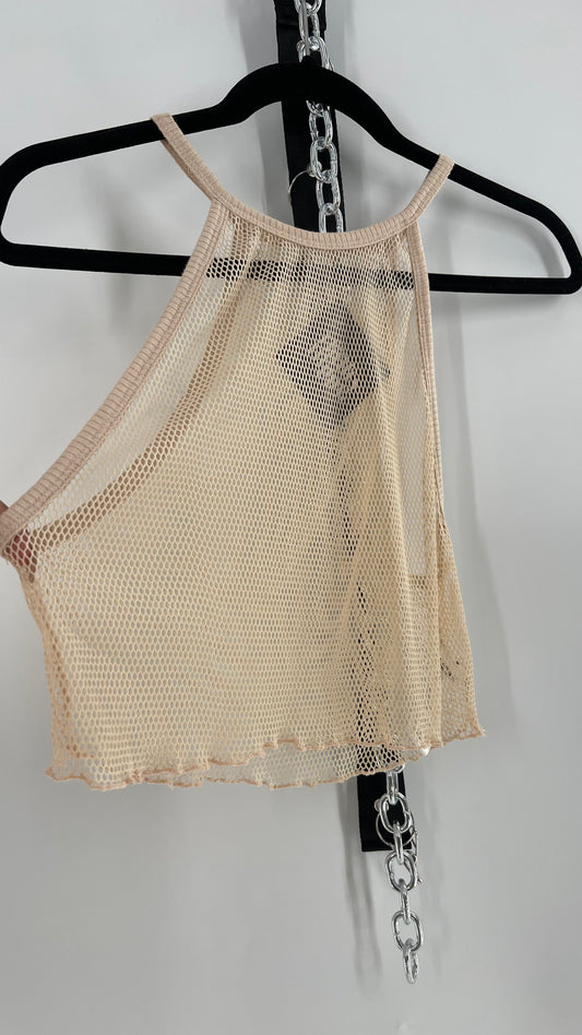 Urban Outfitters Beige Cropped Mesh Tank (Medium)