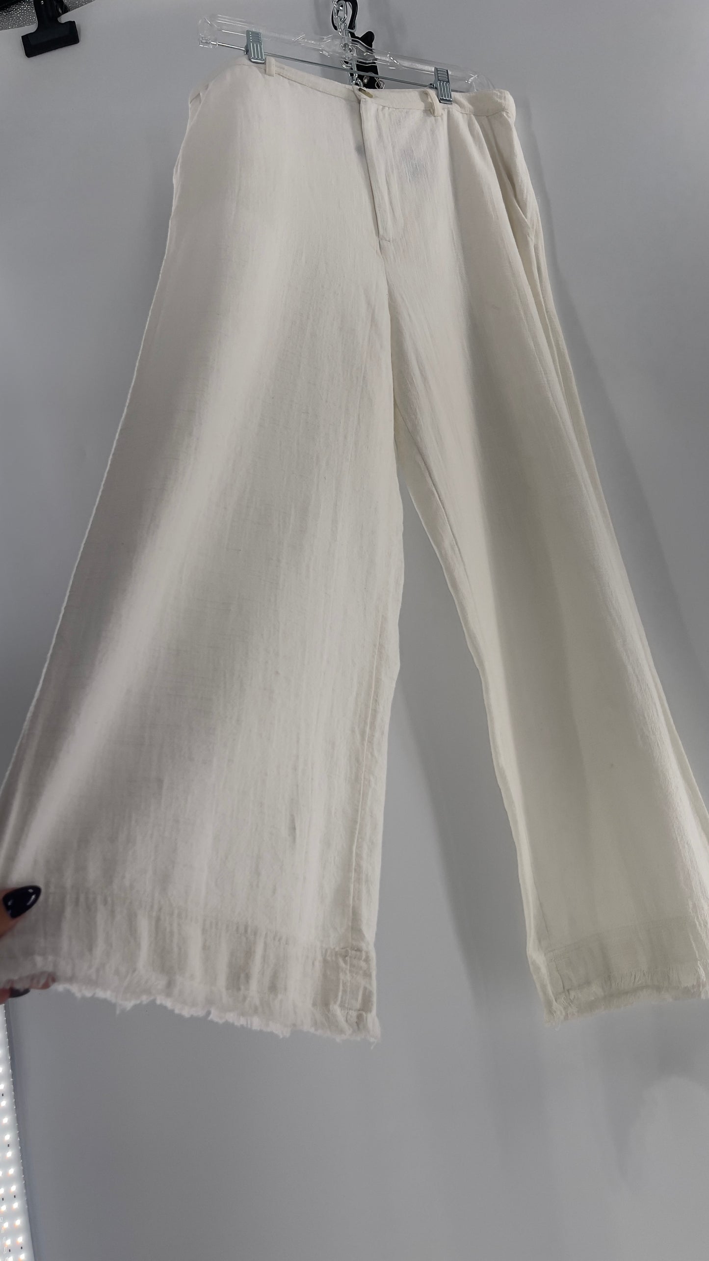 Urban Outfitters White High Waisted Frayed Hem Wide Leg Trouser (10)