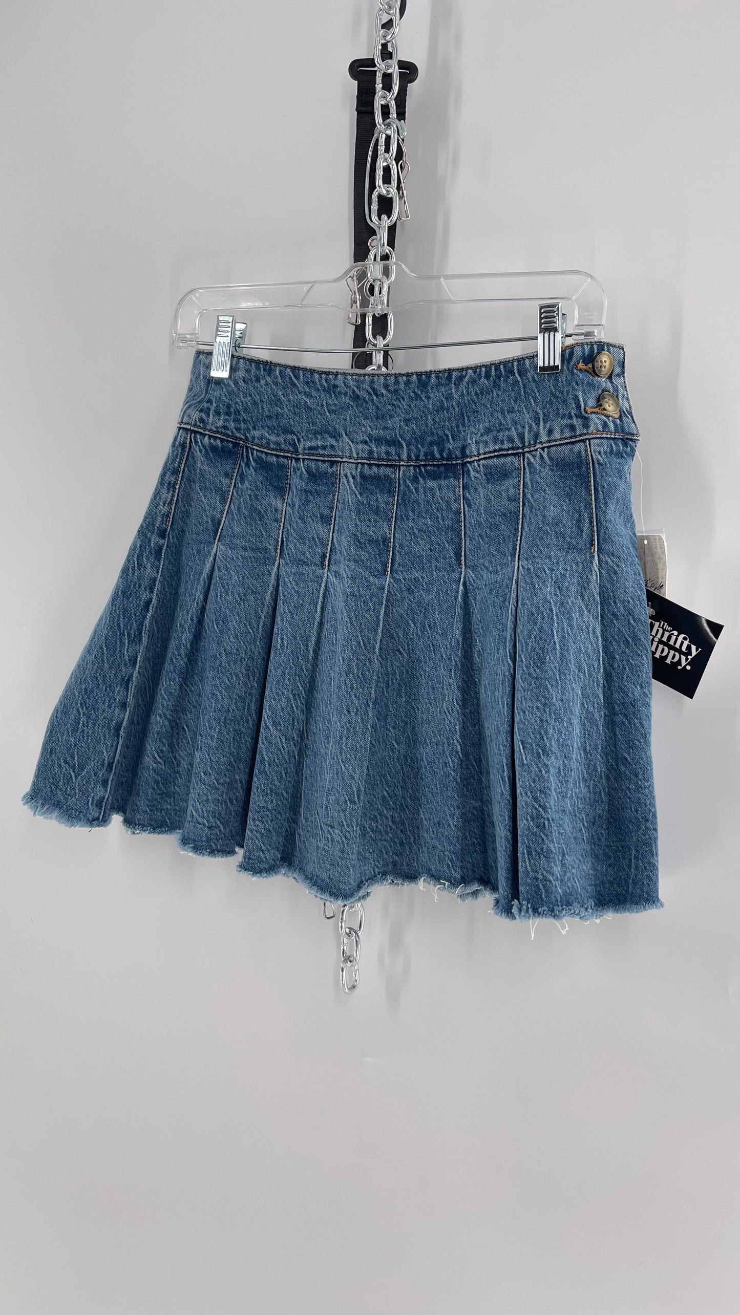 Free People Acid Washed Denim Pleated Skirt (26)