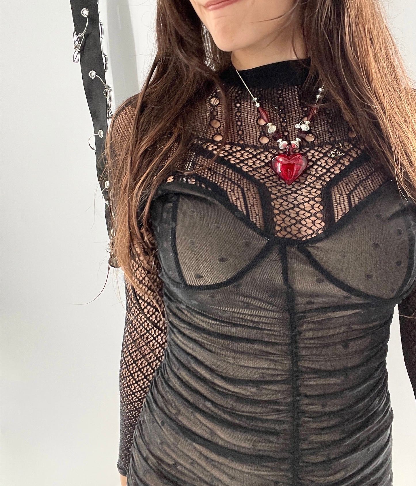 Vintage Glass Hearts Red Choker
