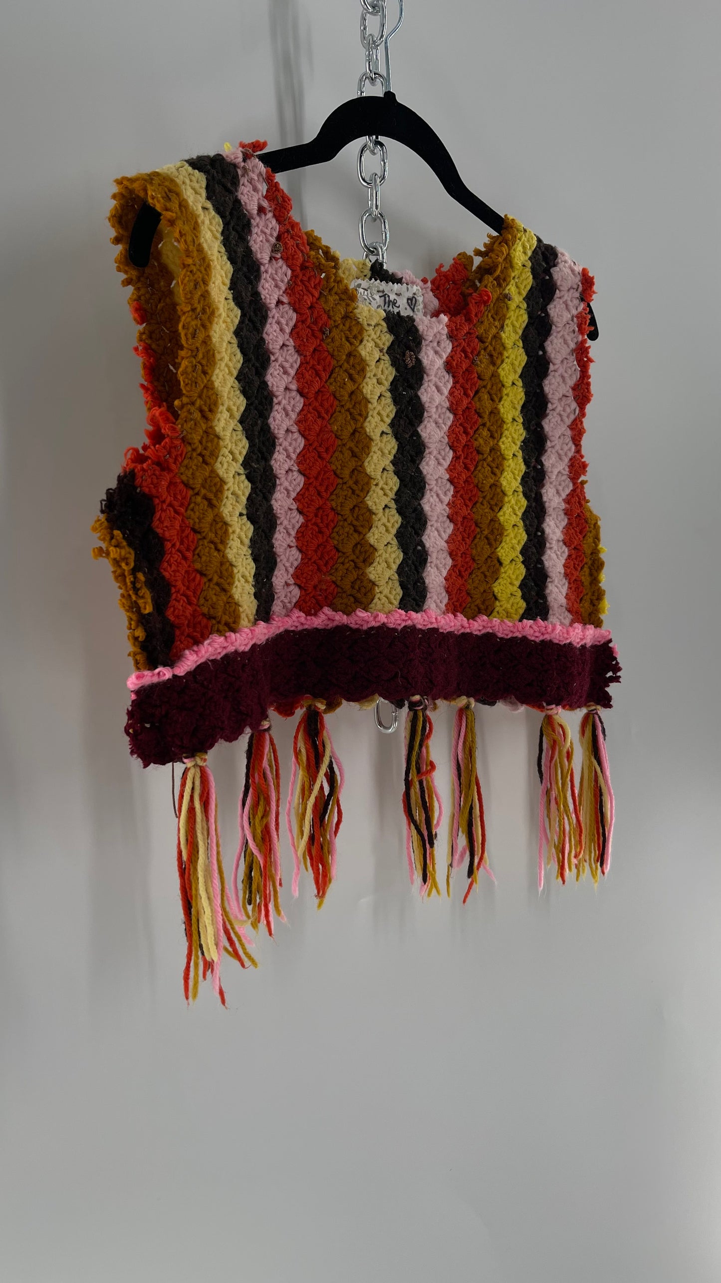 Custom Handmade RAGGEDY ANN Crochet Fringe Lined Crop (S/M)