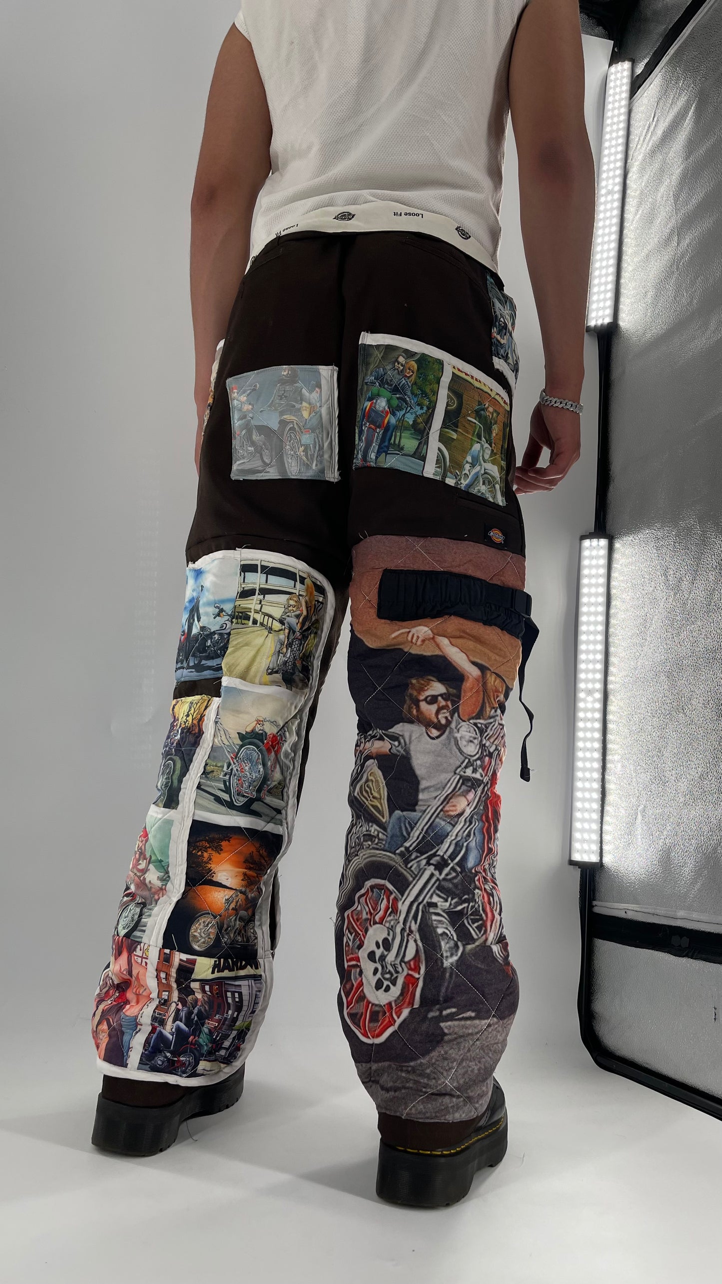 Custom - Handmade Reworked Dickies with Quilted Moto Pattern
