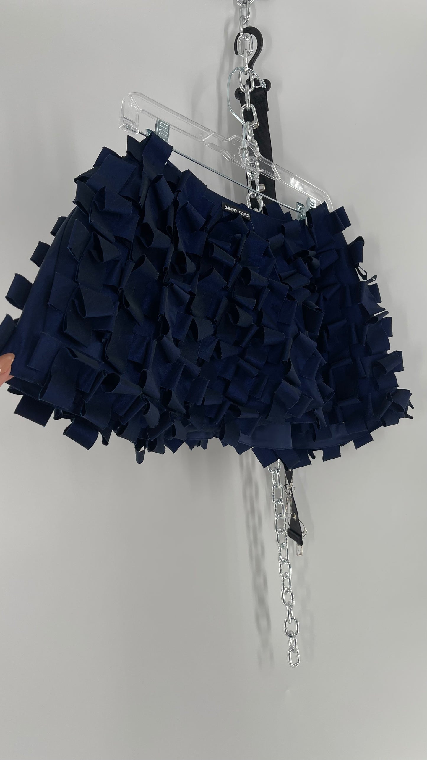 Samuel Dong Navy Blue Metallic Textured Micro Mini (2)