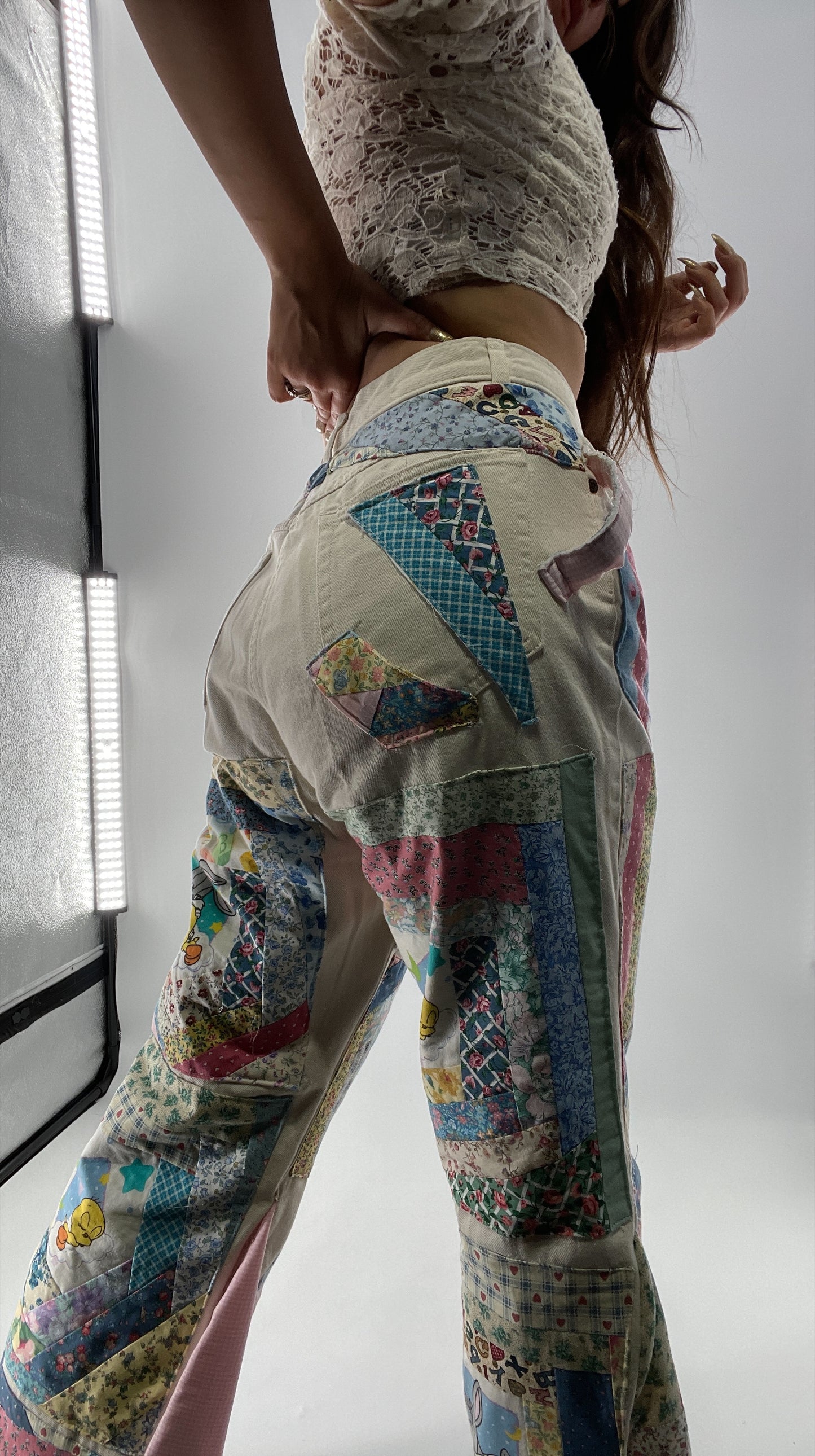 Custom - Handmade Reworked Looney Toons Cutie Pie Patchwork Flares