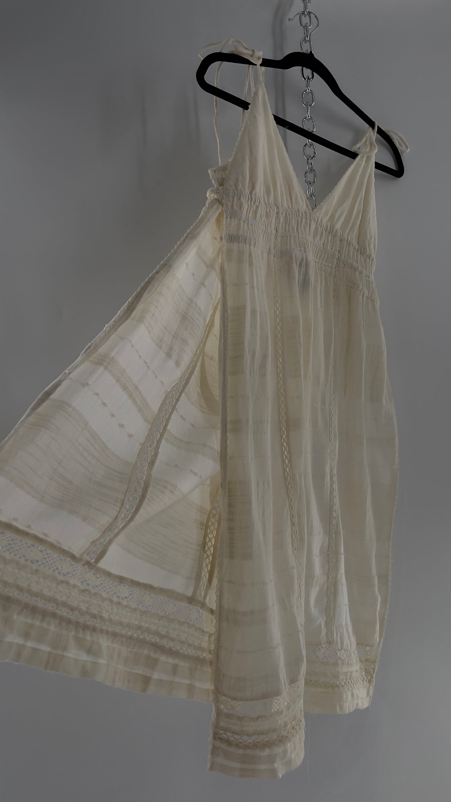 Free People White Cotton Lace Slit Side Midi (Medium)