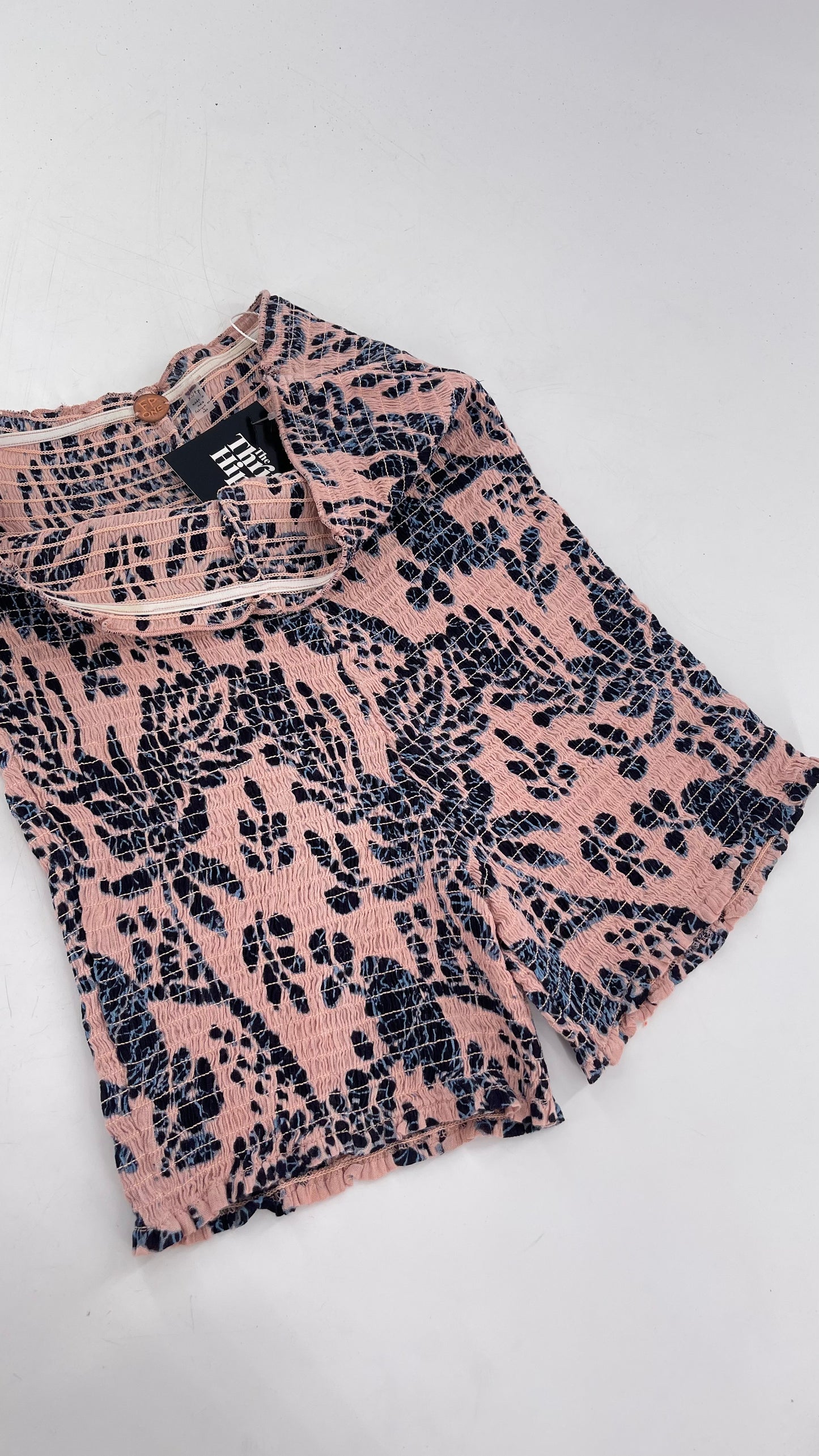 Free People Pink/Navy Patterned Smocked Shorts (XS/S)