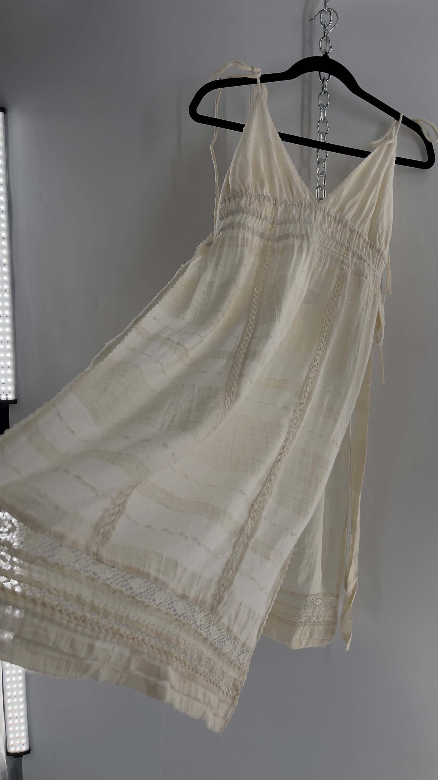 Free People White Cotton Lace Slit Side Midi (Medium)