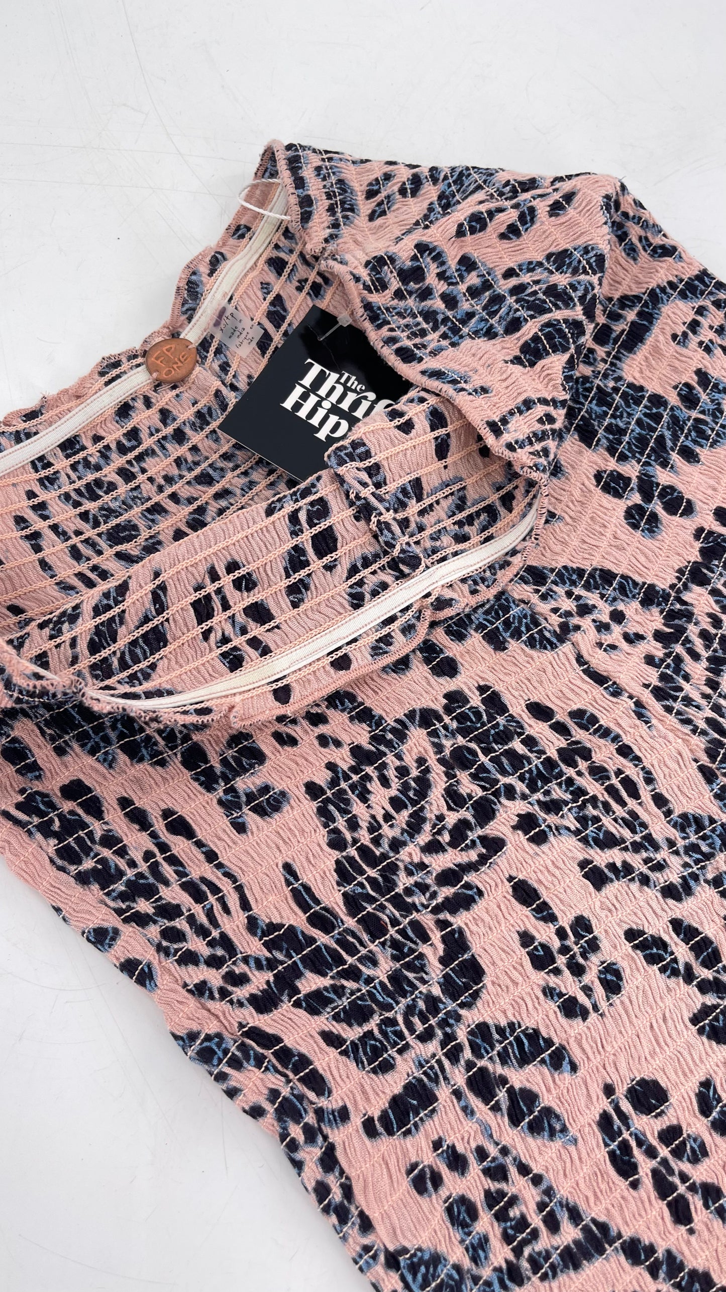 Free People Pink/Navy Patterned Smocked Shorts (XS/S)