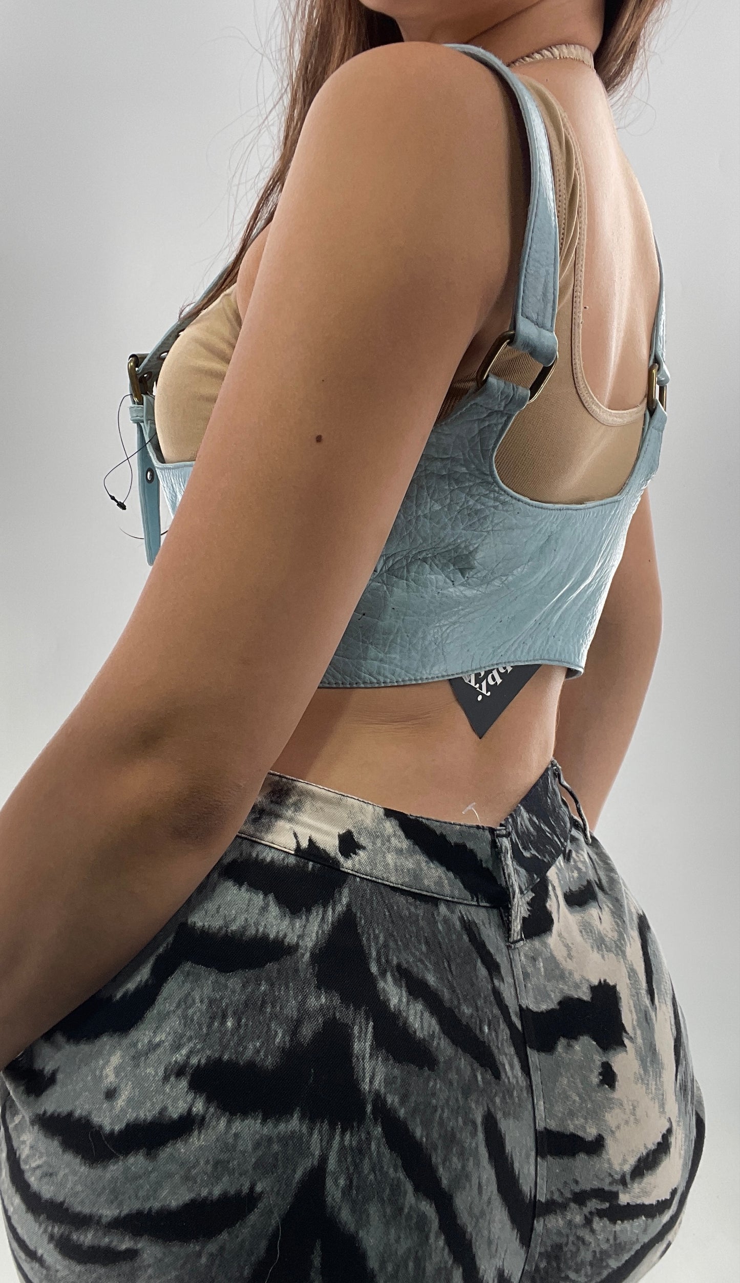 Free People Baby Blue Buckled Corset Belt (Large)