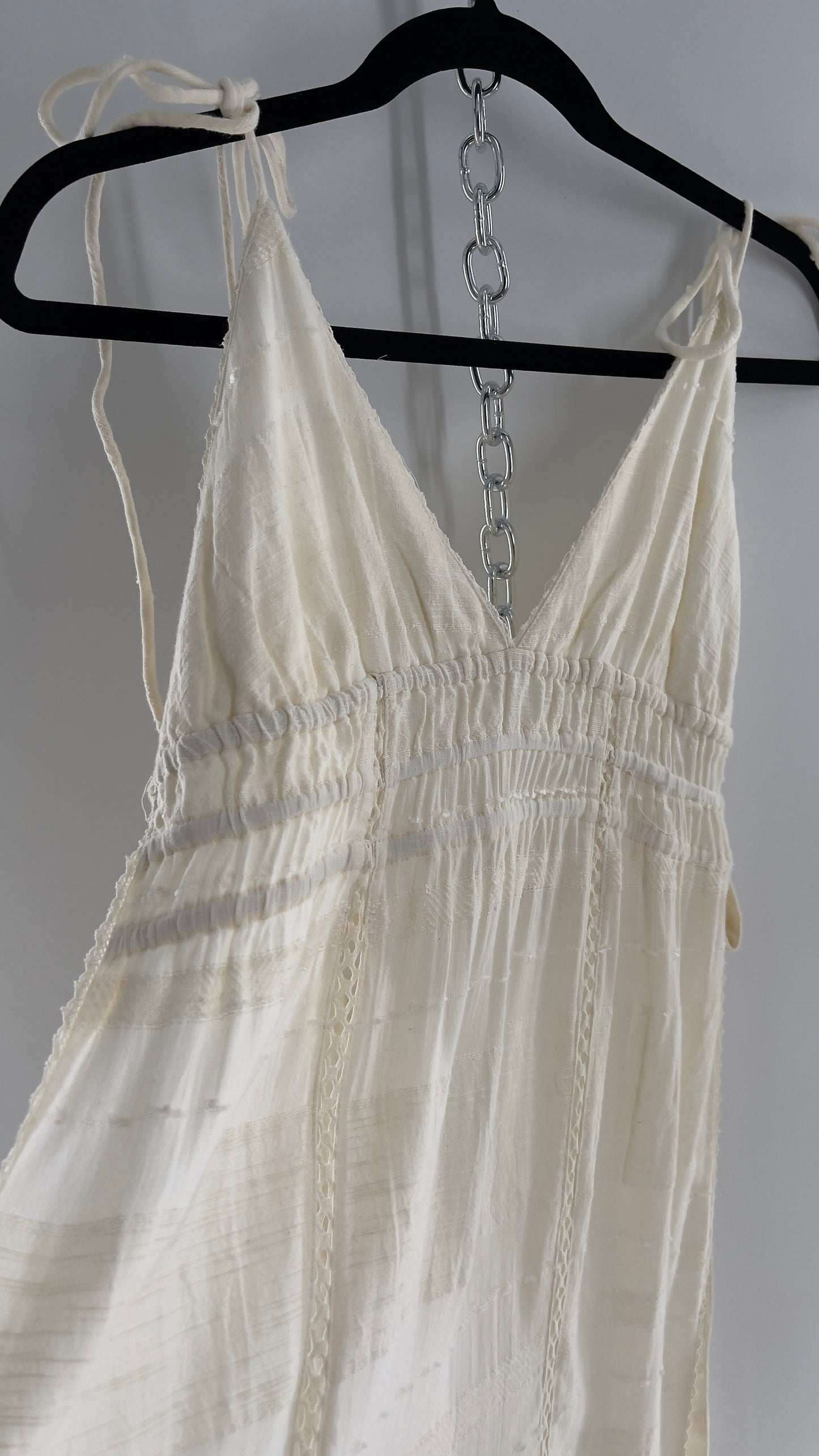 Free People White Cotton Lace Slit Side Midi (Medium)
