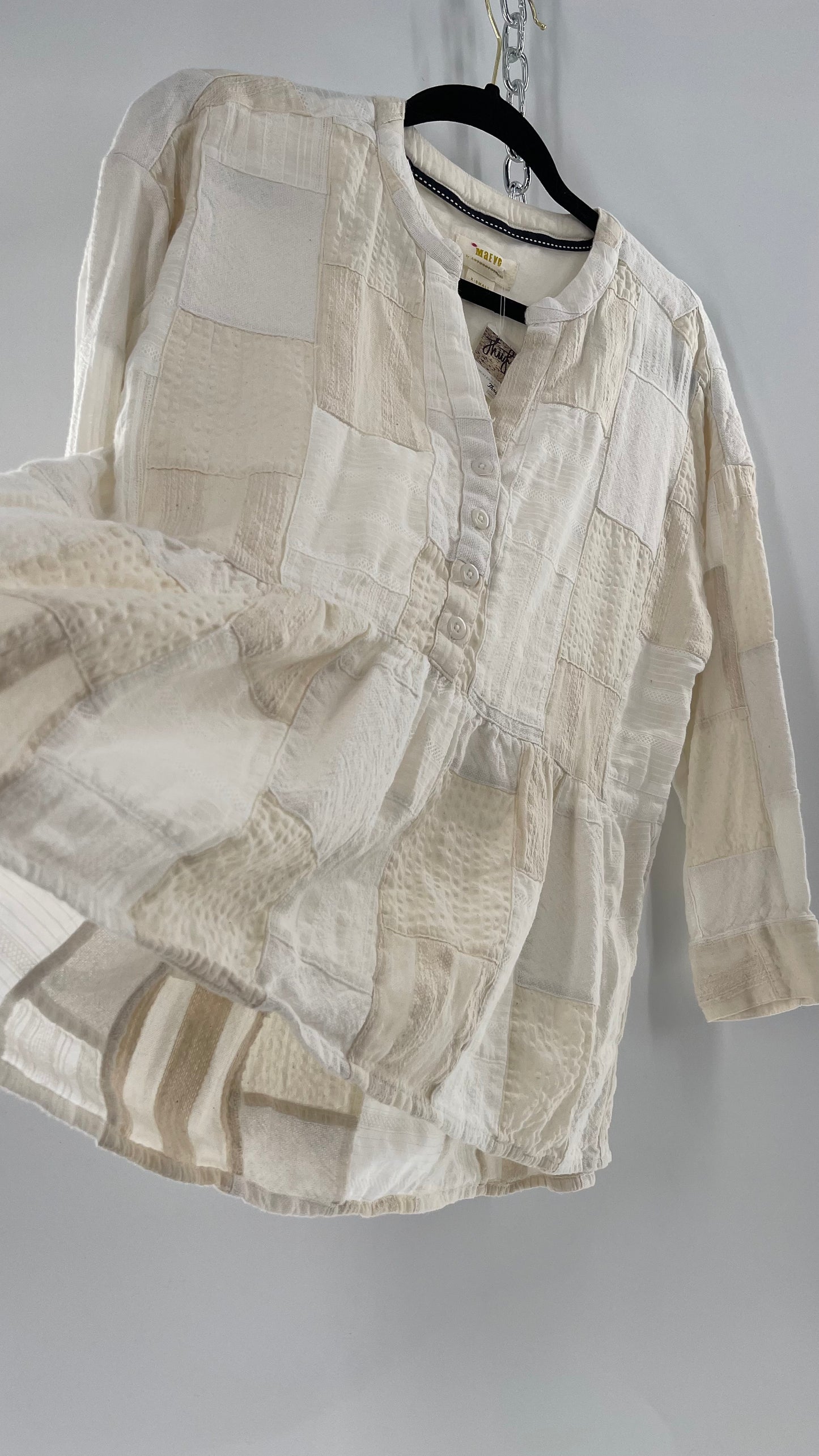 Maeve Anthropologie Beige Patchwork Long Sleeve Top (XS)