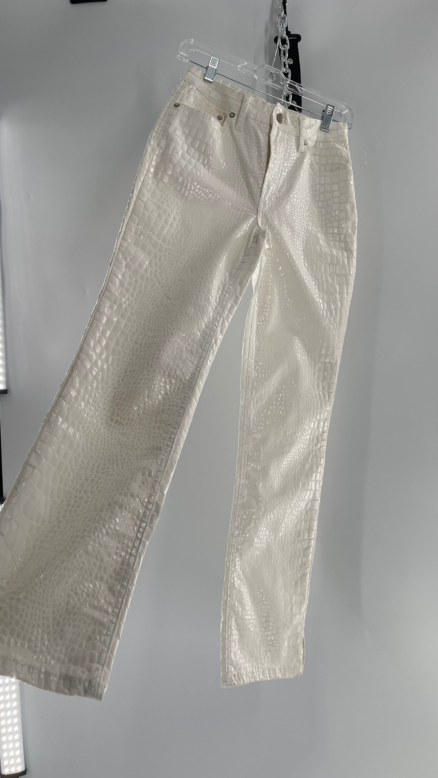 Free People White Straight Leg Jeans with Snake Patterned Texture (27)