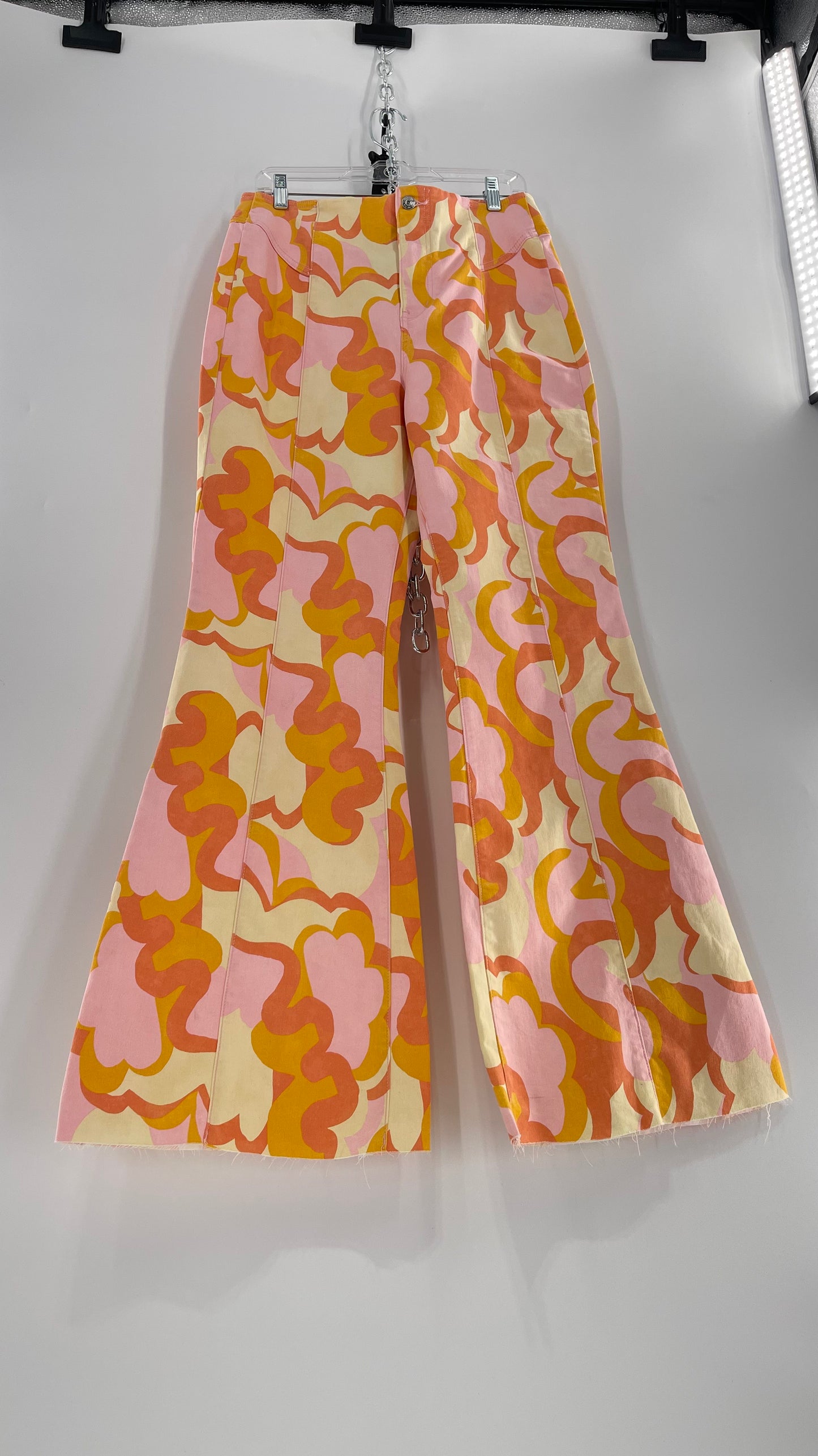 Free People Youthquake Warm Toned Funky Patterned Flare Bell Bottoms (31)