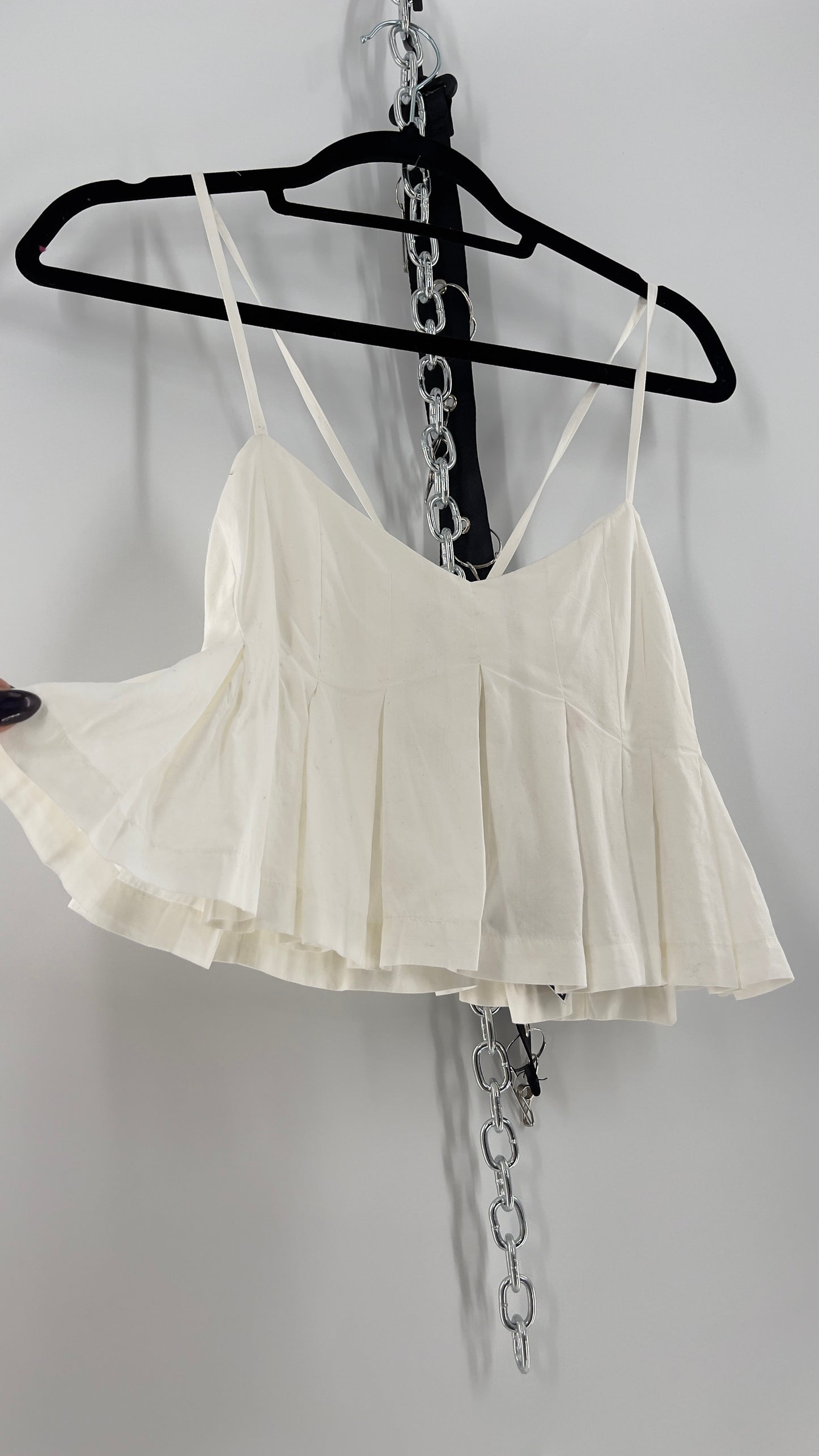Free People White Pleated Cropped Tank (Small)