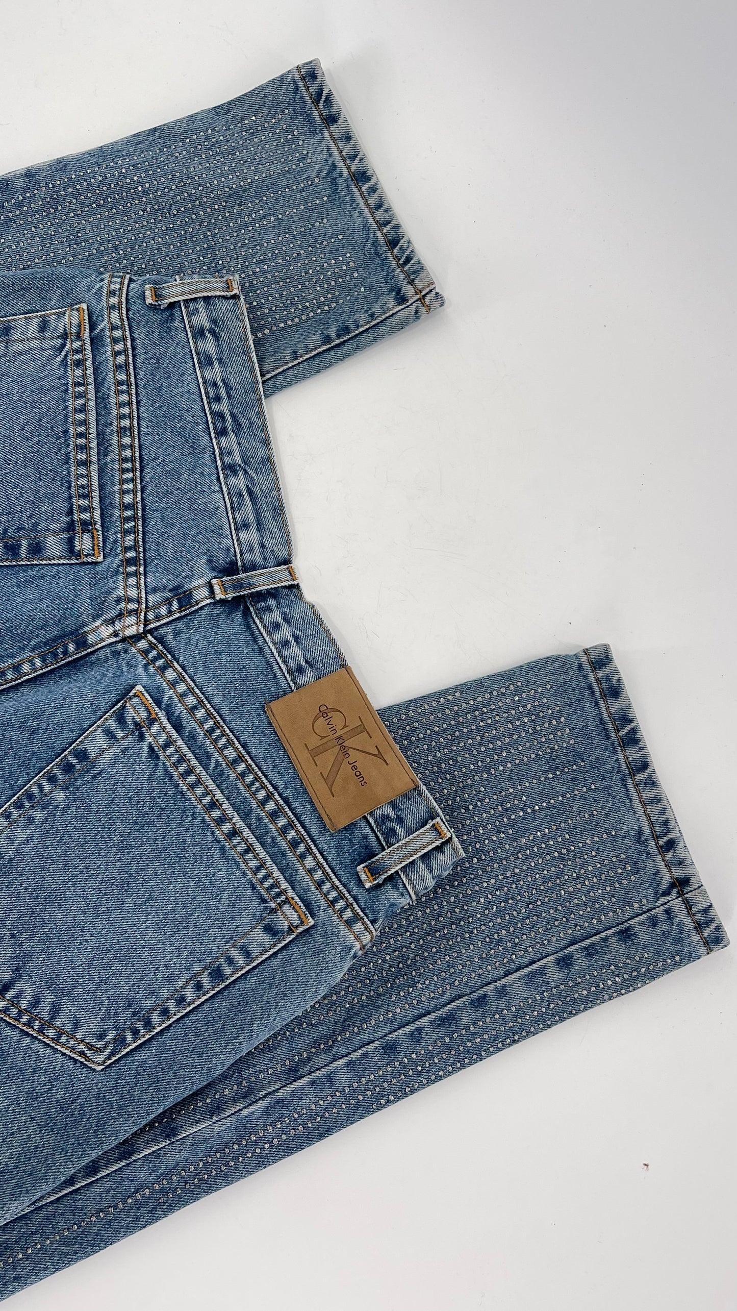 Vintage Calvin Klein Stone Washed Jeans with Silver Glitter Hem (29/30)