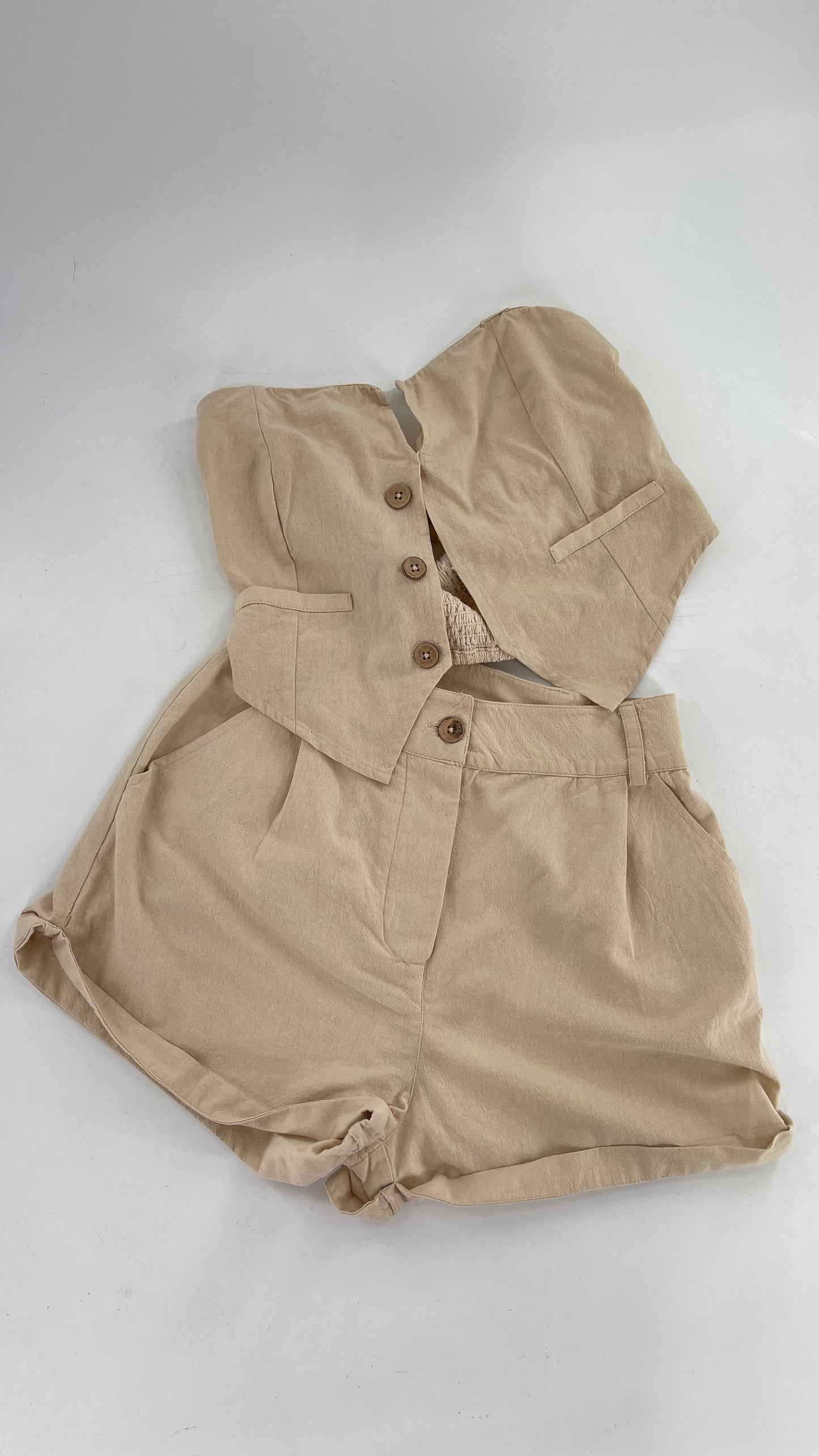 Intimately Free People Beige Vest and Shorts Set (Small)