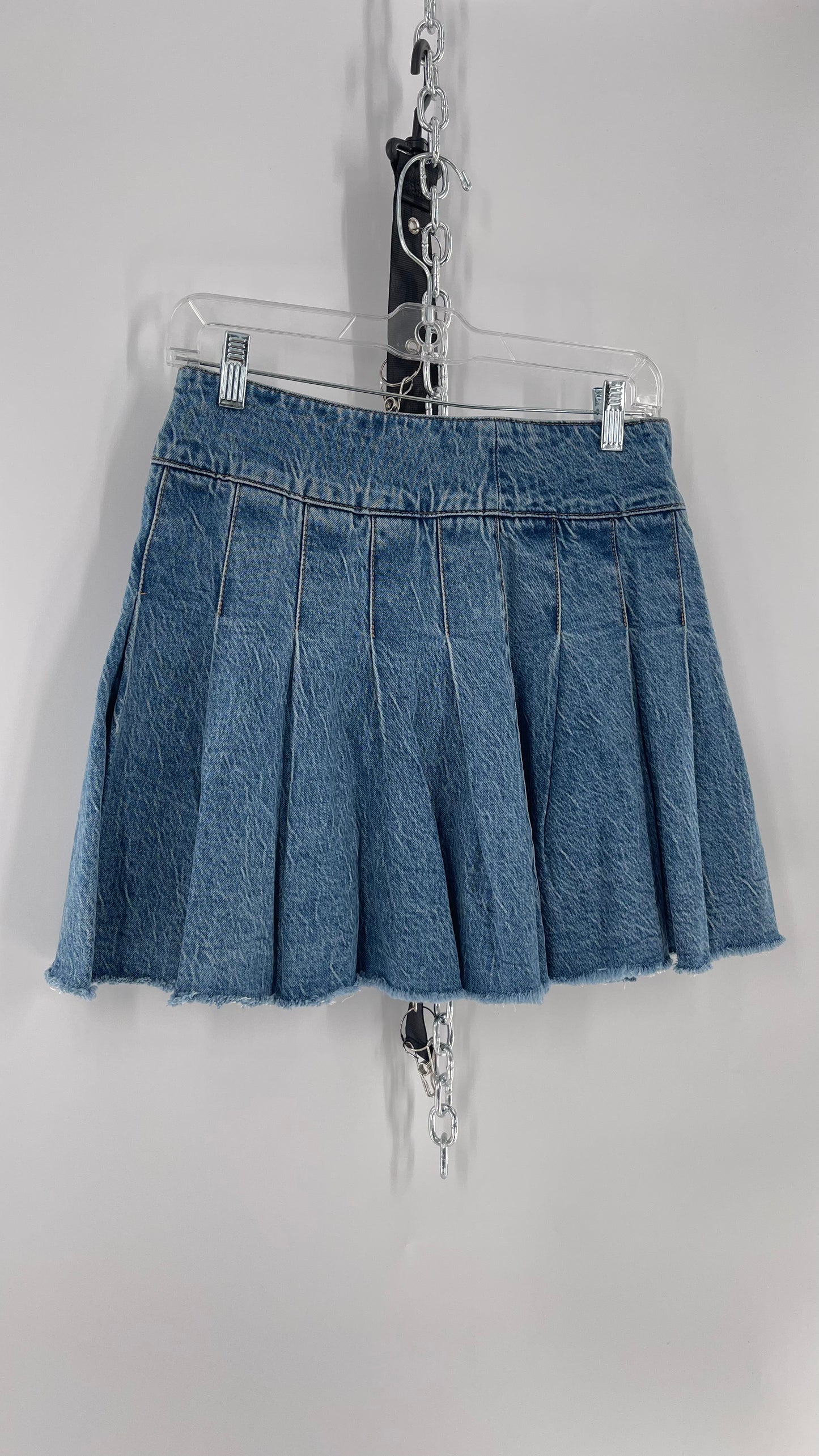 Free People Acid Washed Denim Pleated Skirt (26)