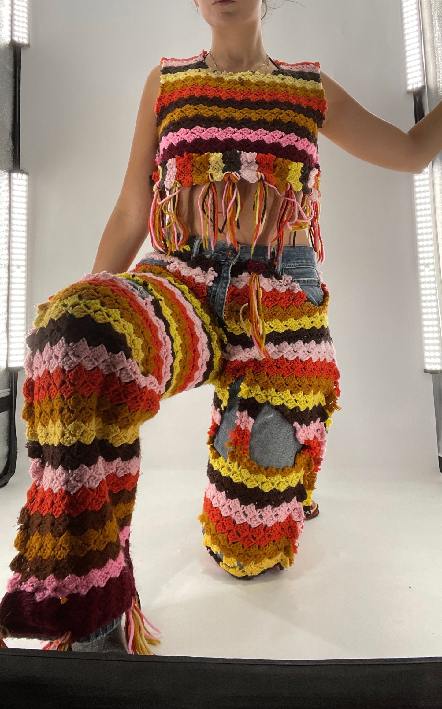 Custom Handmade RAGGEDY ANN Crochet Fringe Lined Crop (S/M)