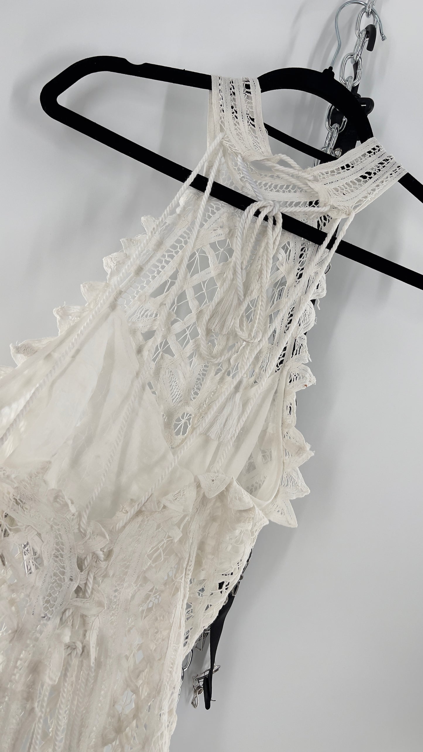 Intimately Free People Be My Battenburg White Lace Halter Bodysuit (XL)